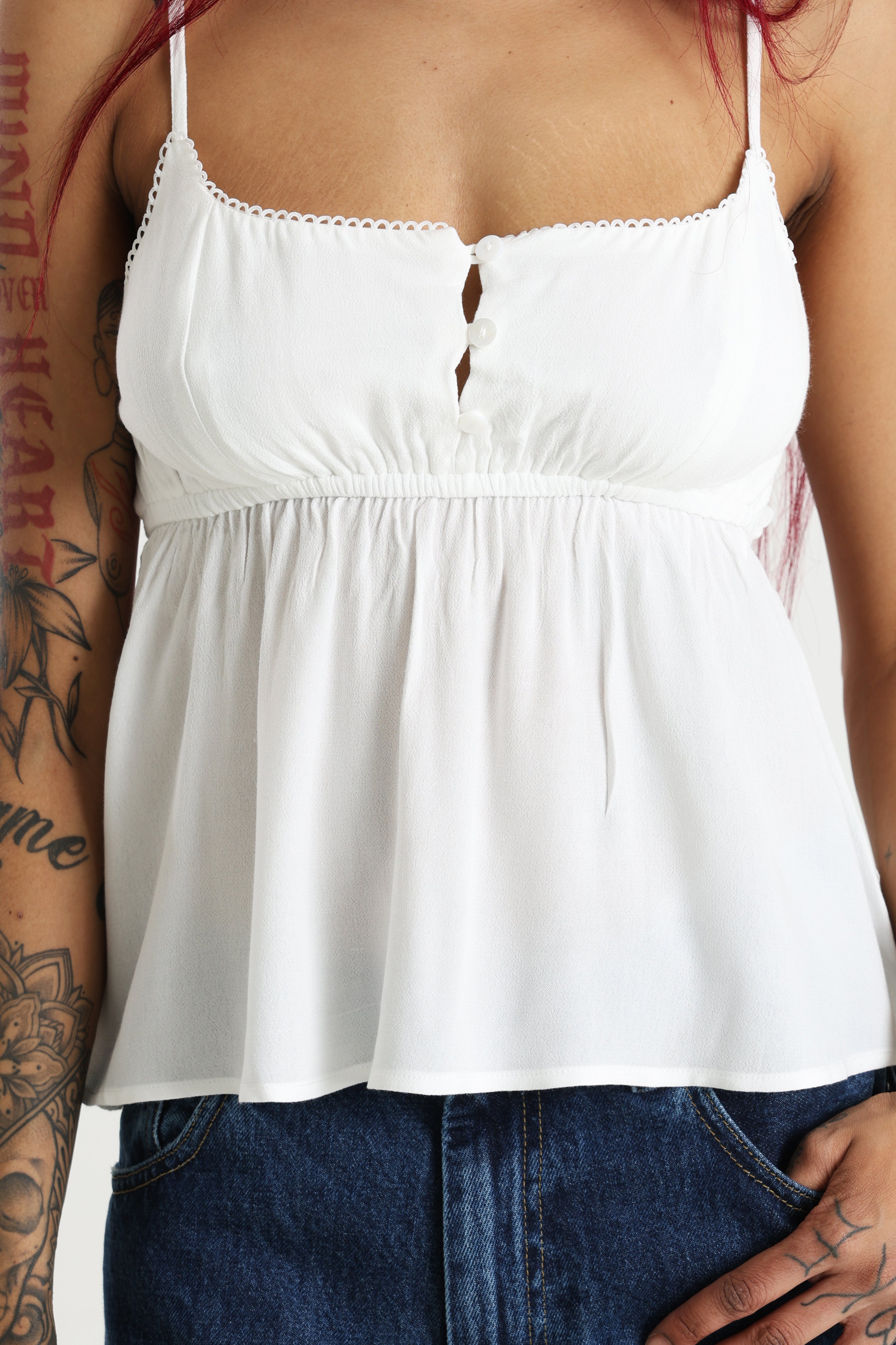 Top corto con spalline sottili - Ecru