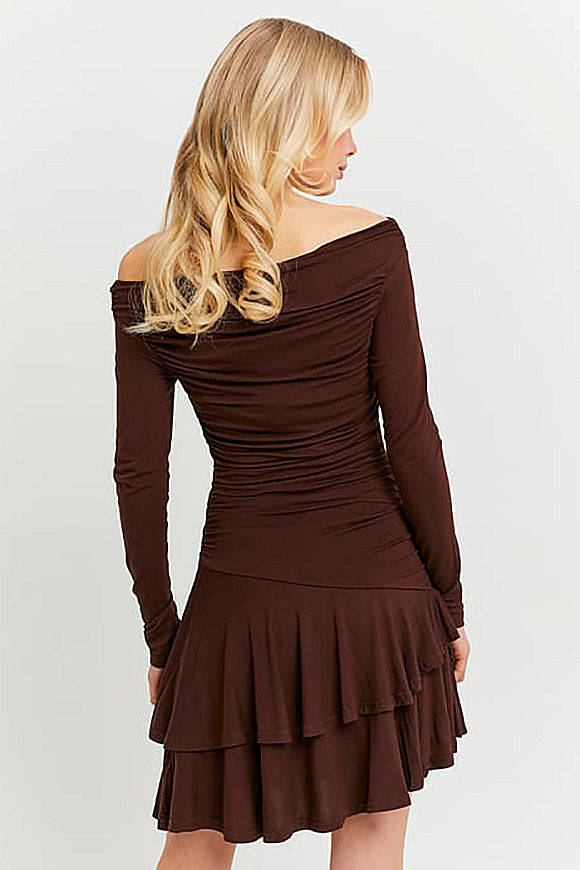 Mini off-shoulder dress - Dark Brown