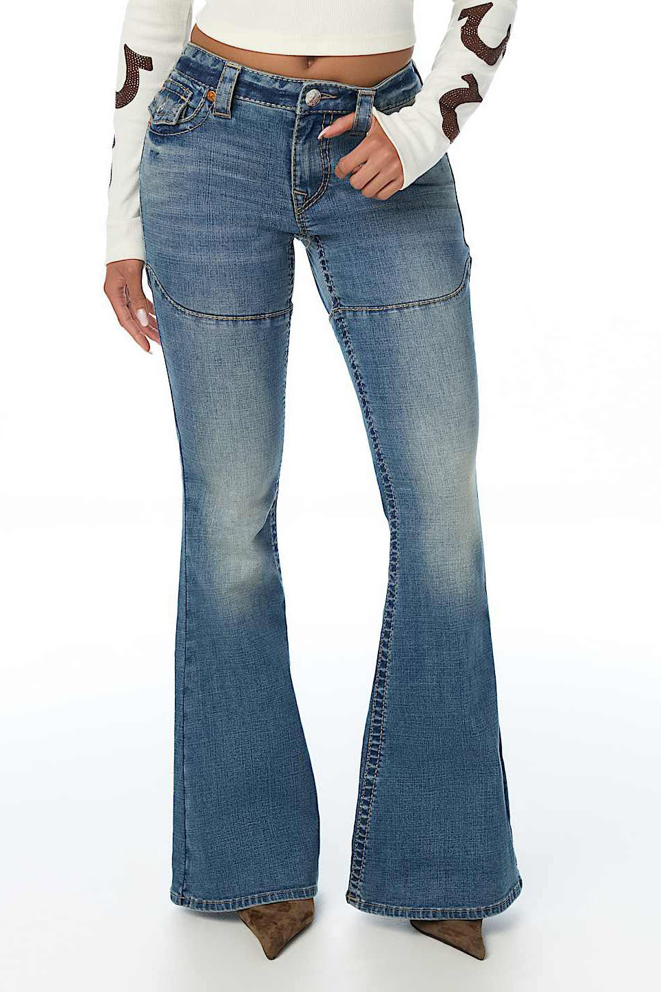 Lace-up ultra flare jeans - Driftwood