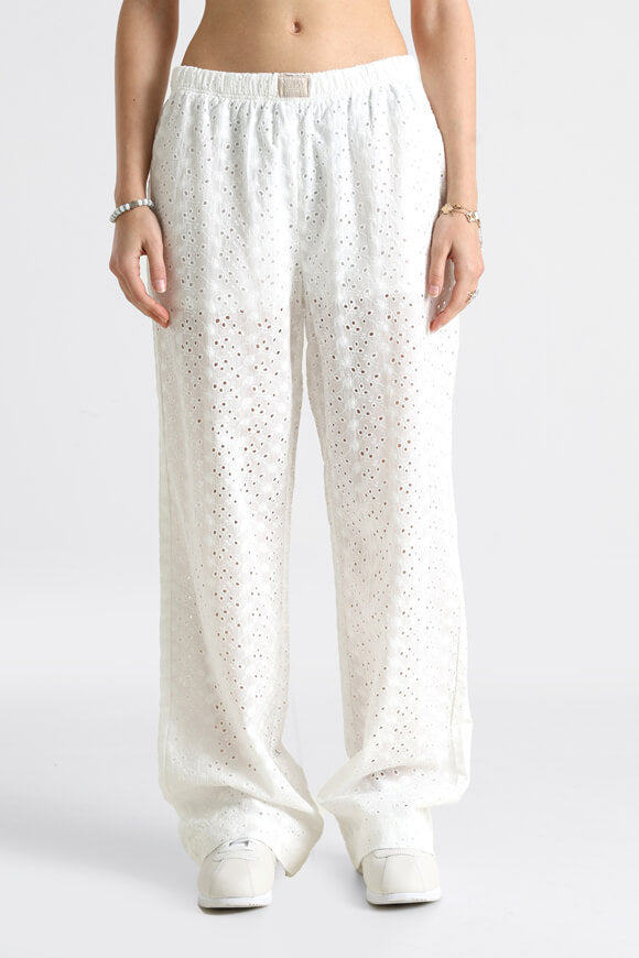 Wide leg pants with hole pattern - Ecru