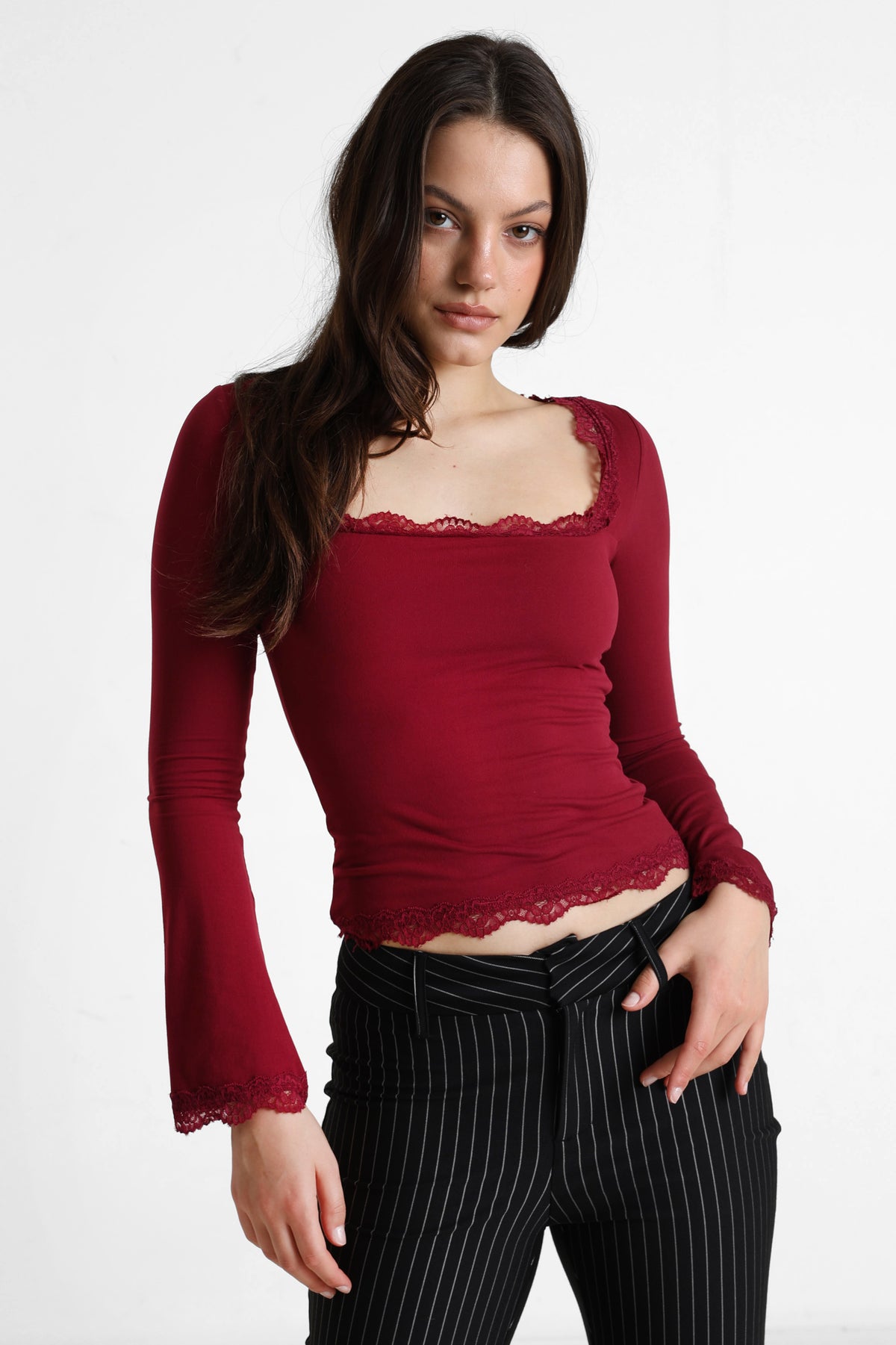 Crop Langarmshirt - Himbeere