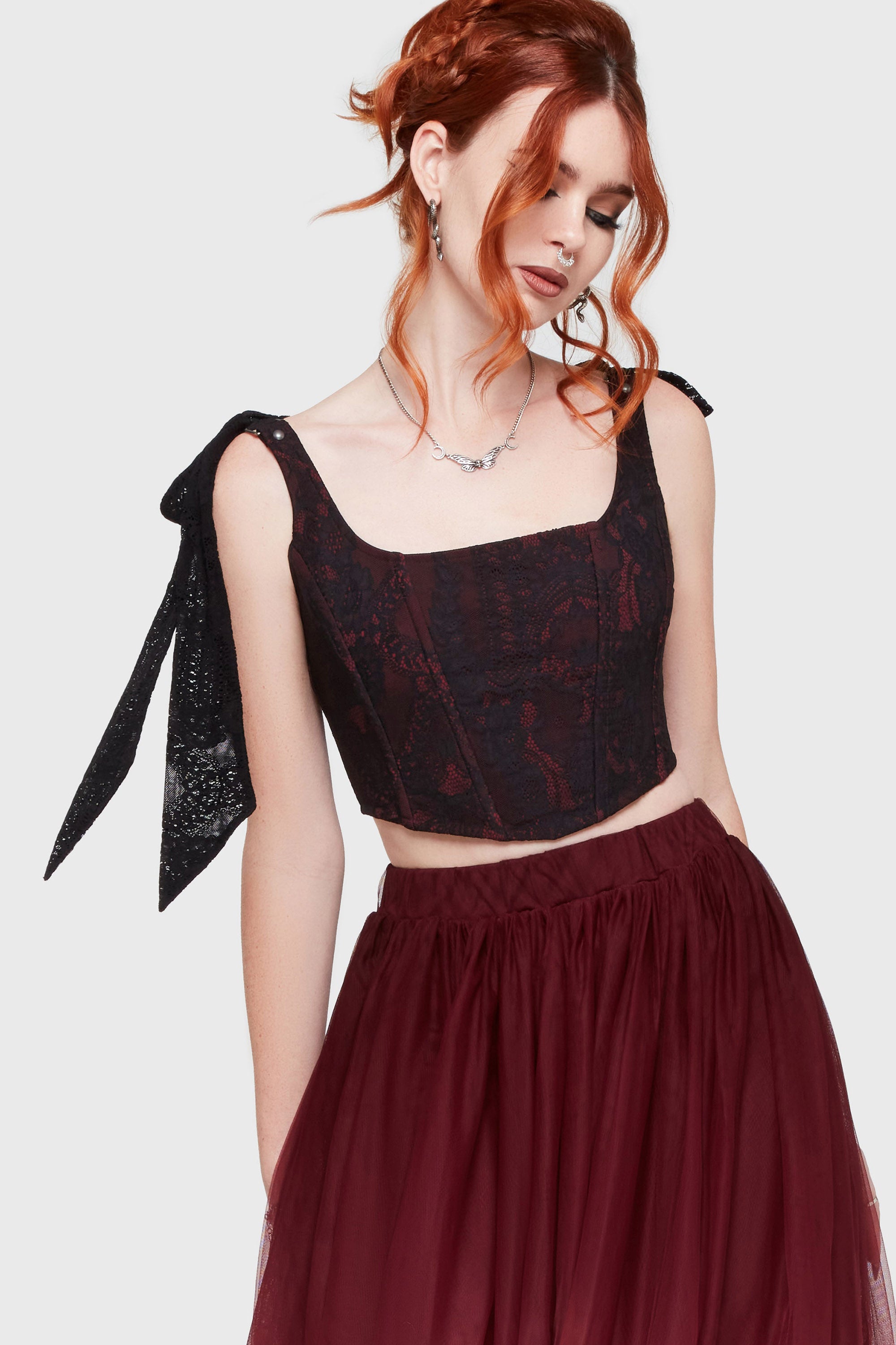 Witchwood Spitzen-Corsage - Black + Red