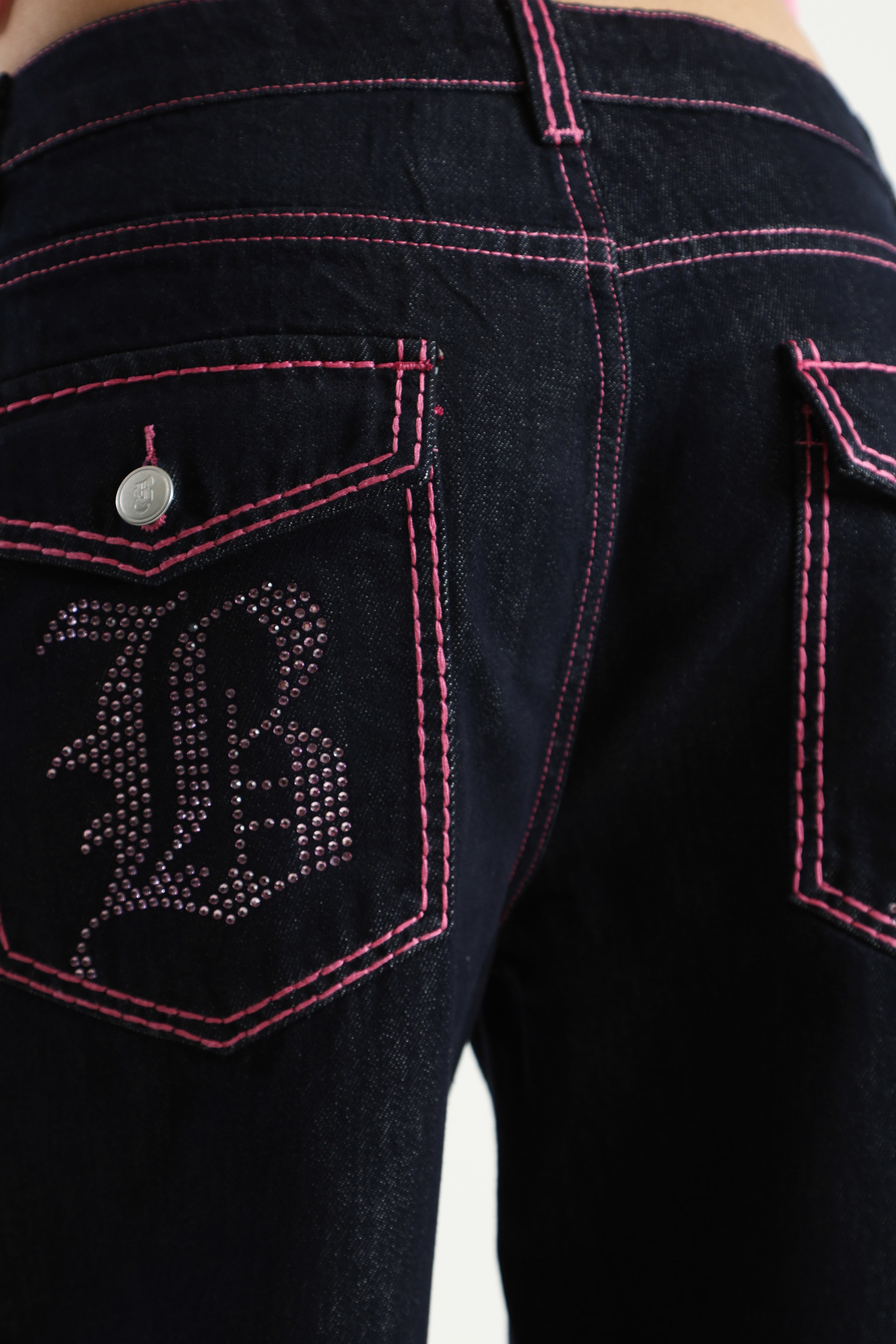 Baggy fit jeans - Bleu foncé + Pink