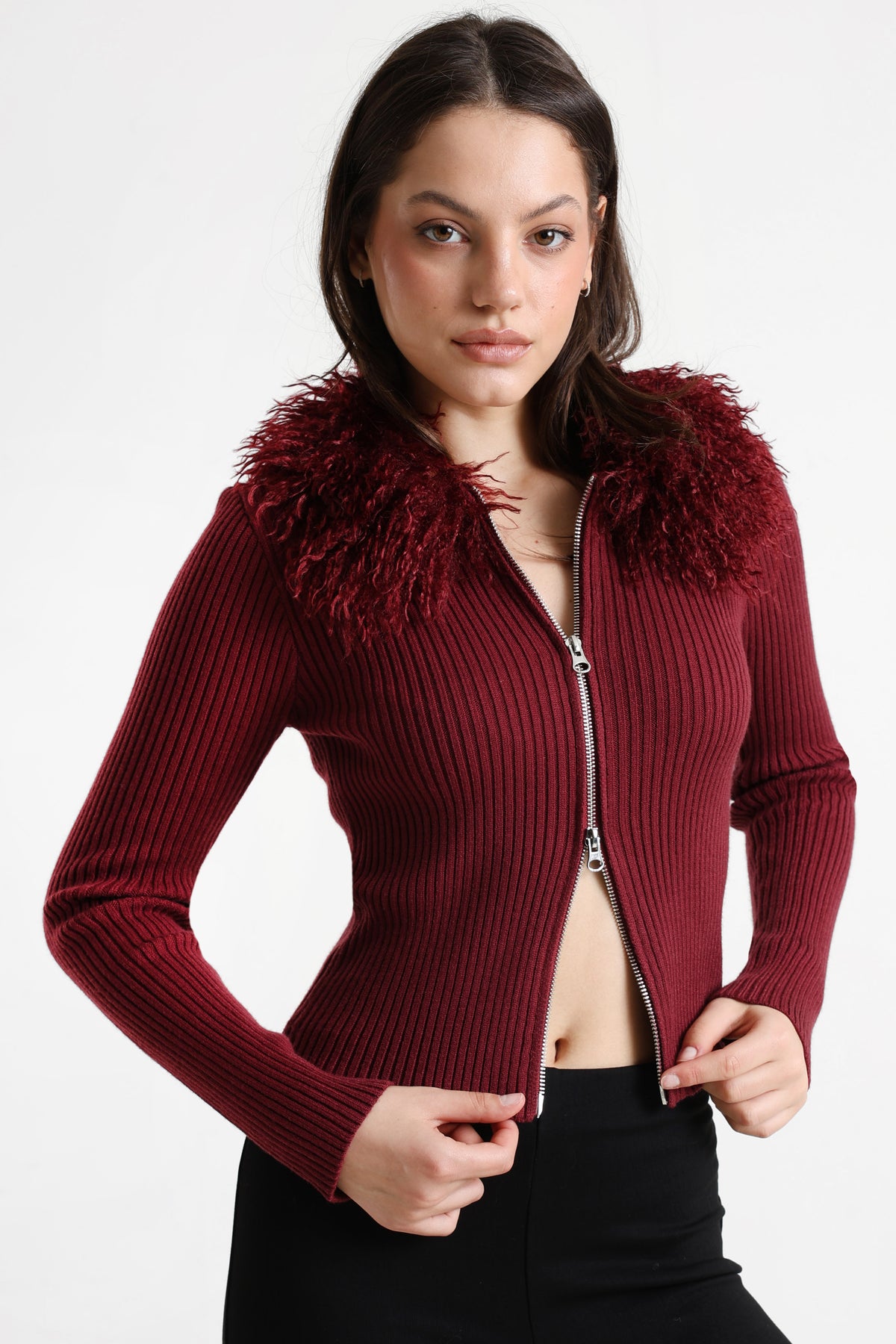 Giacca in maglia a coste - Bordeaux