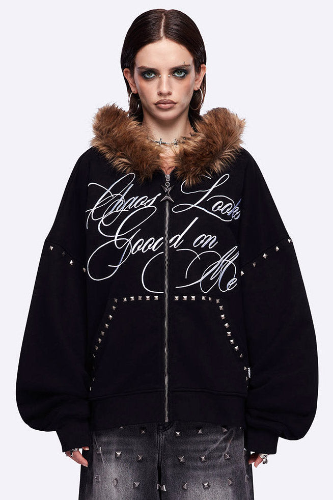 Chaotic Oversize Kapuzensweatjacke - Black