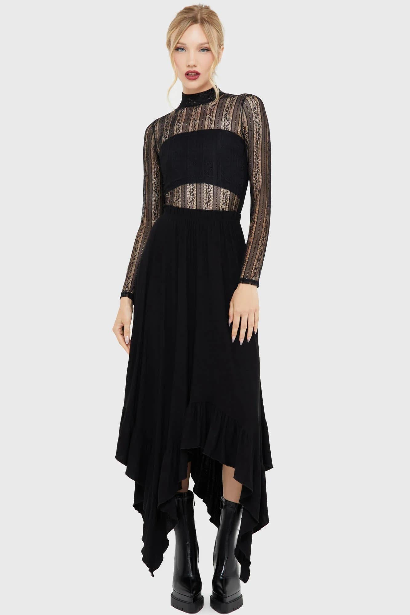 Drullia Spitzen Langarmshirt - Black
