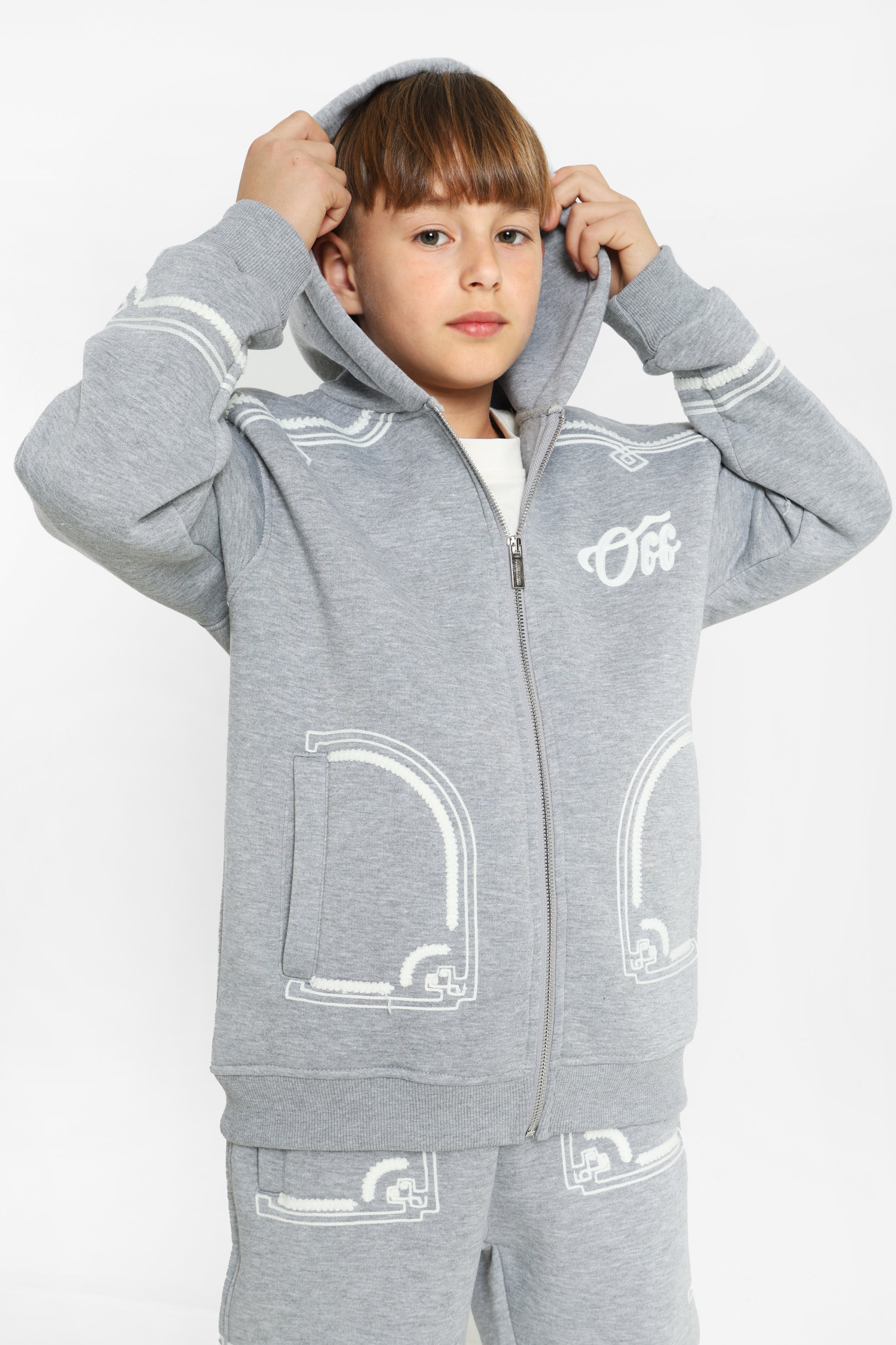 Kapuzensweatjacke - Grey Heather + White