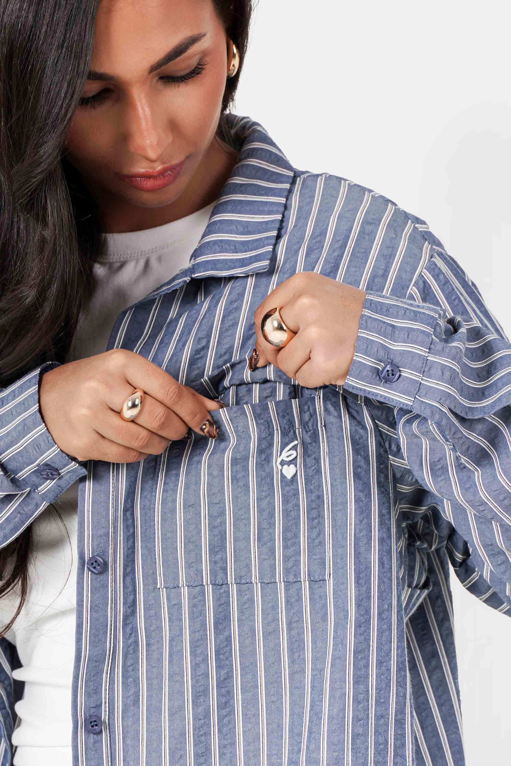 Stripes 6 Heart Strukturiertes Hemd - Blue