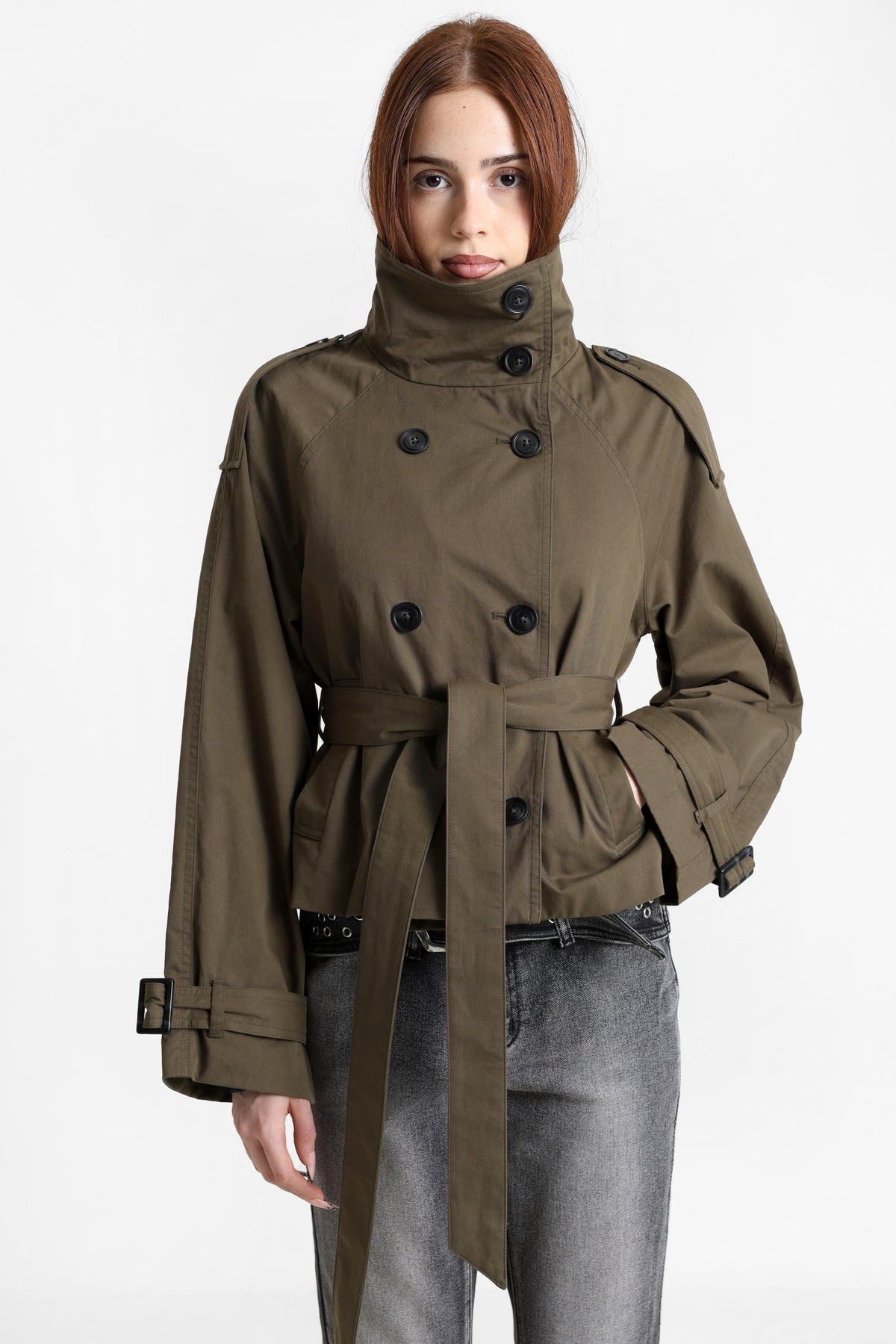 Kurzer Trenchcoat - Dark Olive
