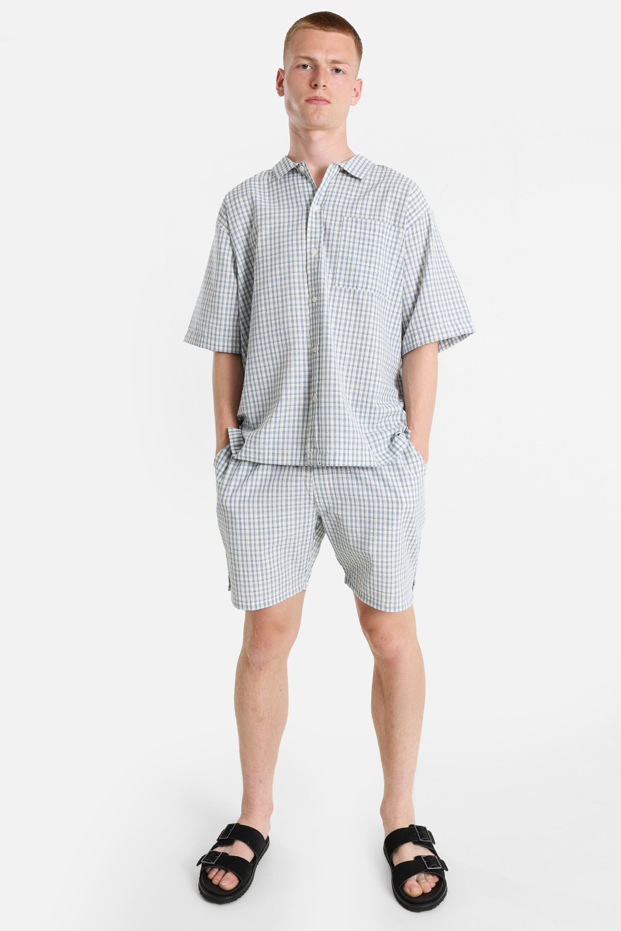RRROWDY Oversize Karohemd aus Seersucker - Ashley Blue