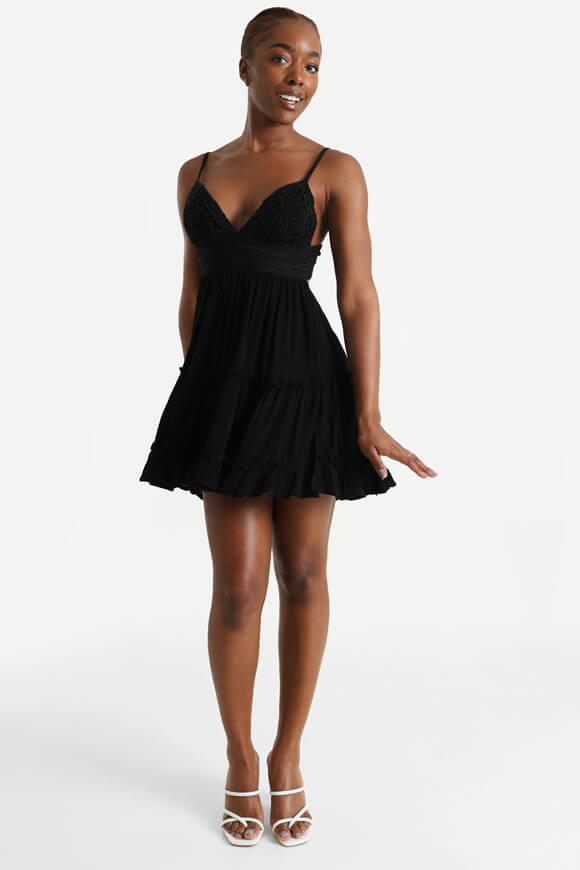 Mini dress with crochet details - black