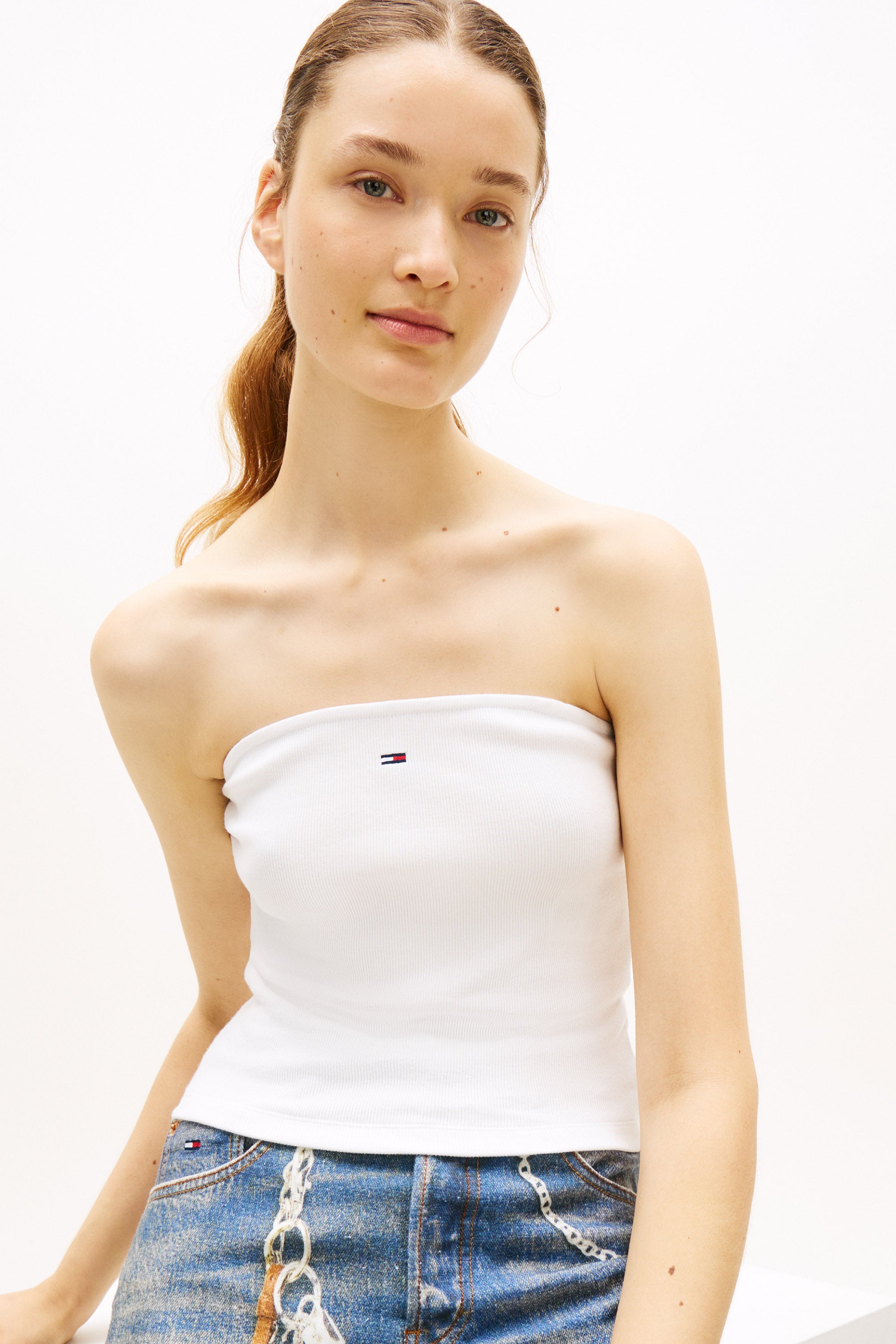 Ribbed cropped bandeau top - Offwhite