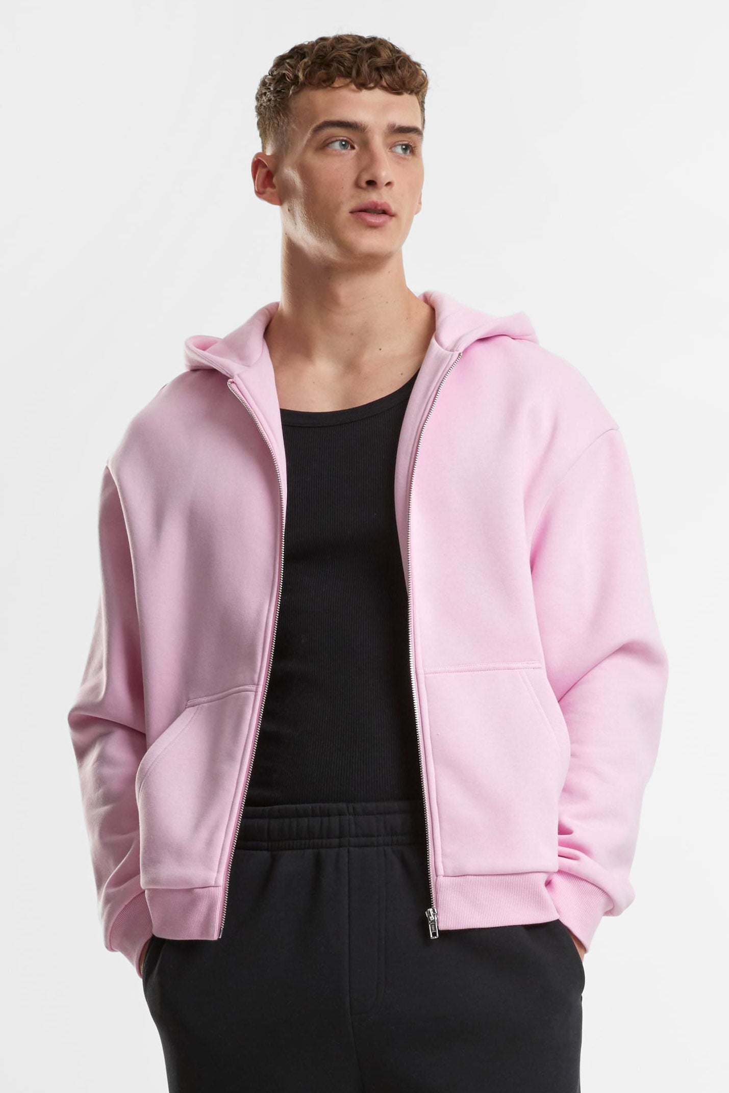 Fluffy sweat zippé à capuchon - Soft Pink