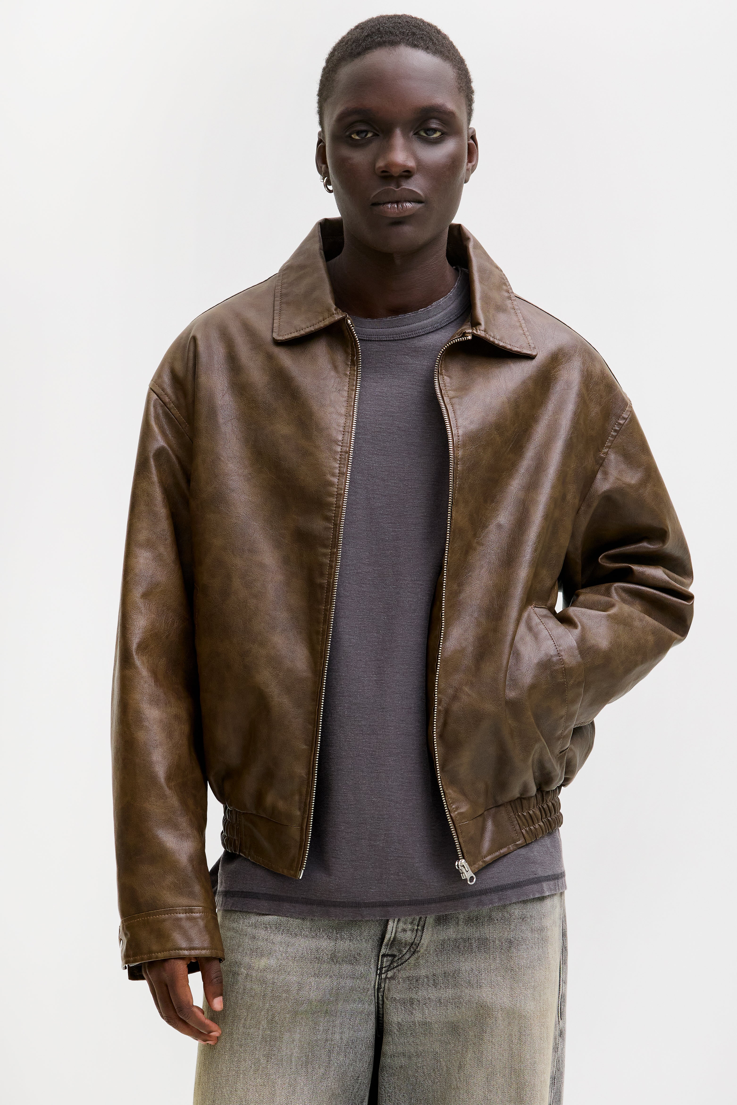 JJLEON Bomber faux leather jacket - Chocolate Brown