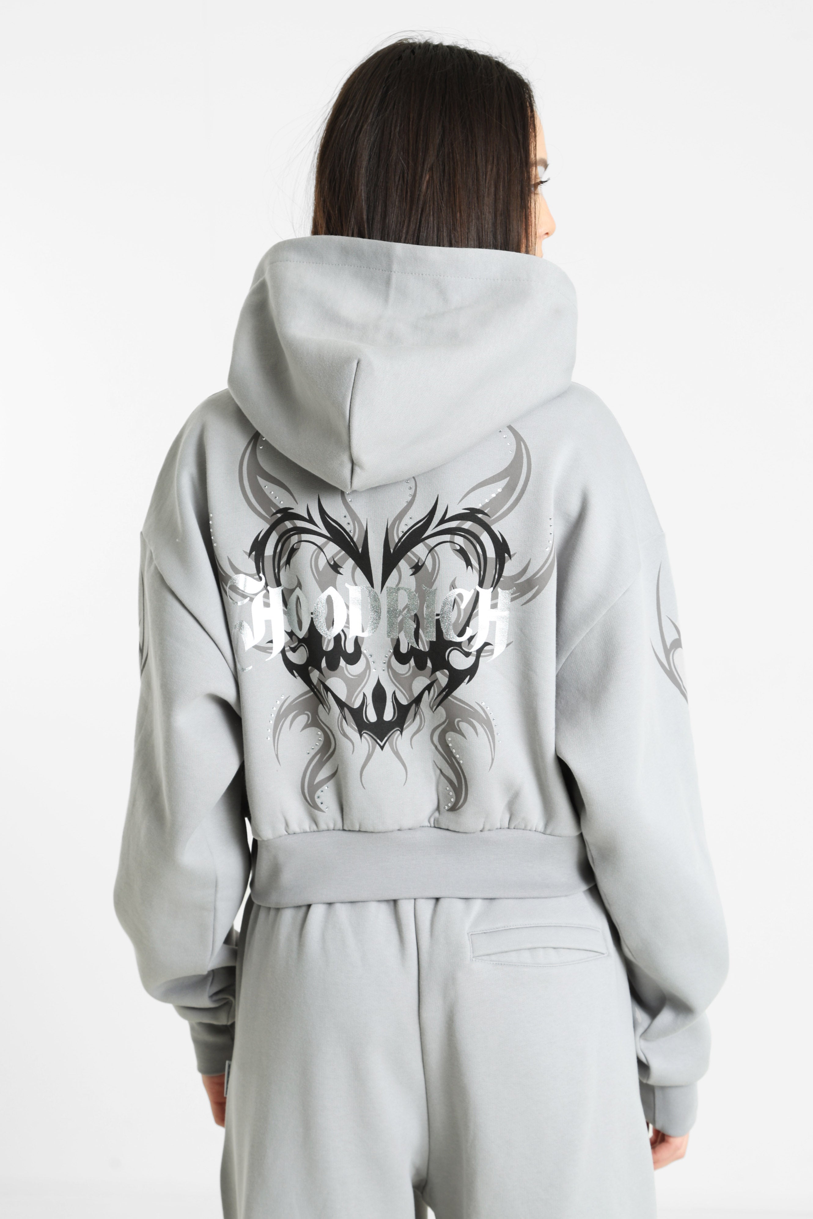 Crop Kapuzensweatshirt - Ultimate Grey