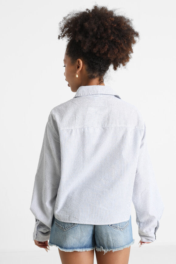 Hemd aus Seersucker - Marineblau + Weiss