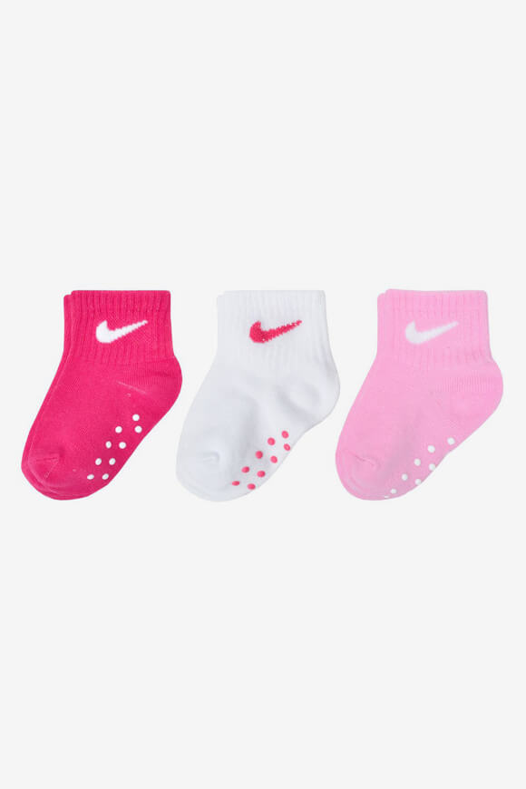Dreierpack Anti-Rutsch Baby Socken - Dark Hyper Pink + Rose + White