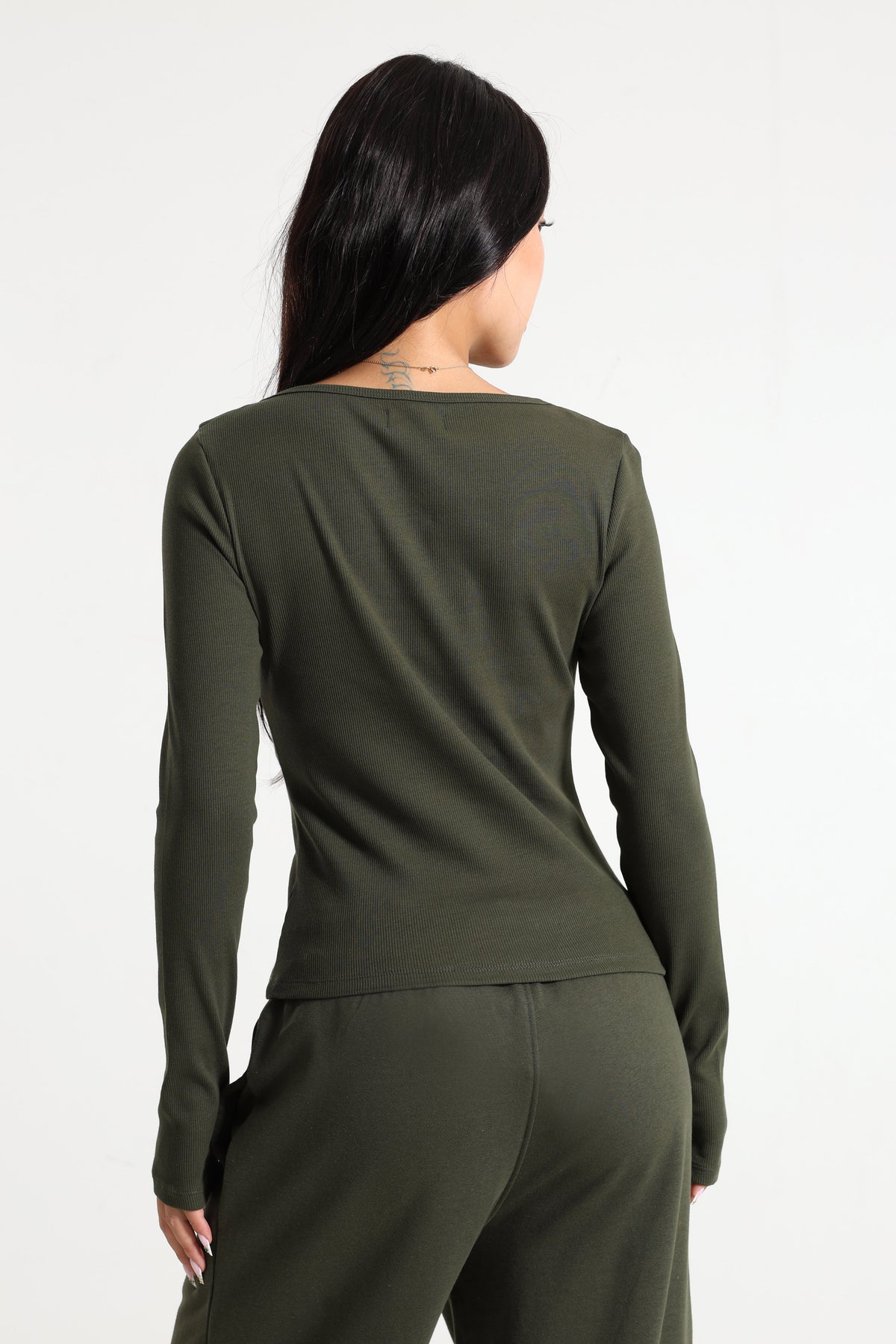 Camicia a coste maniche lunghe - Olive
