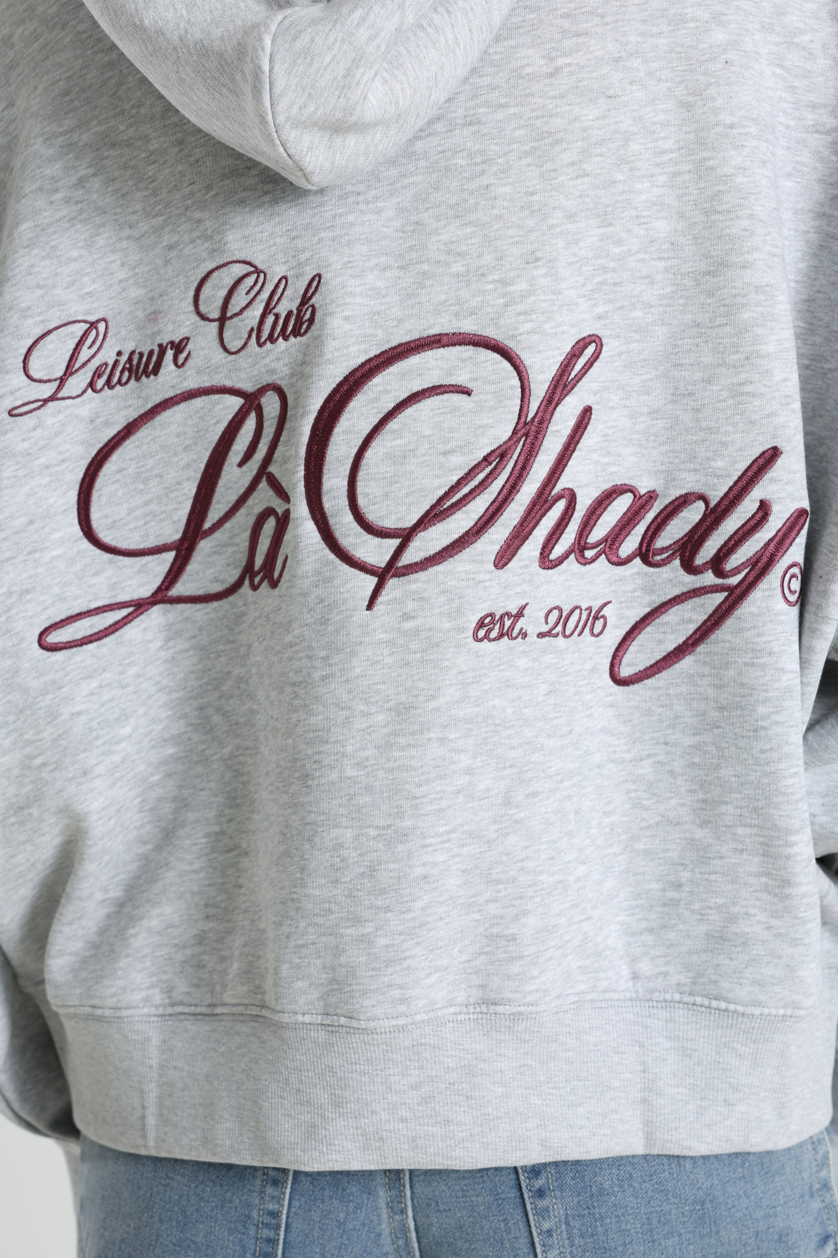 Kapuzensweatjacke - Hellgrau Meliert + Aubergine