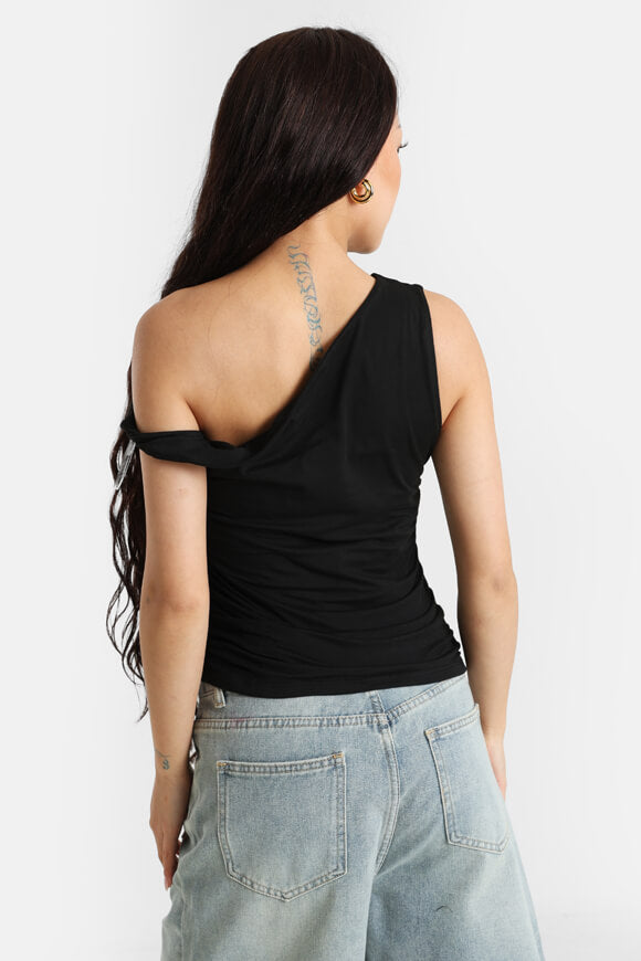 One Shoulder Crop Top - Schwarz