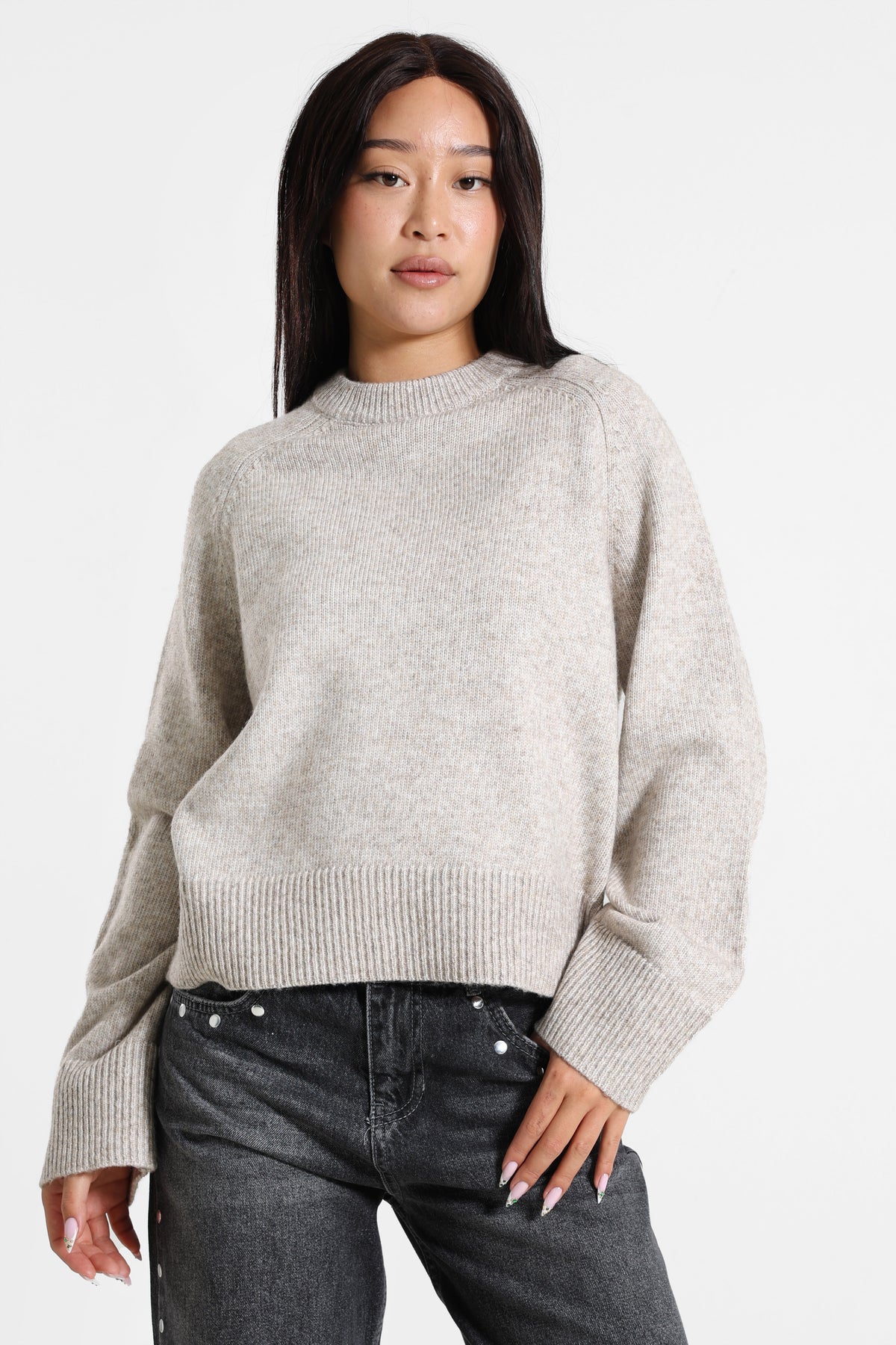 Maglione ampio in maglia - Beige Melange