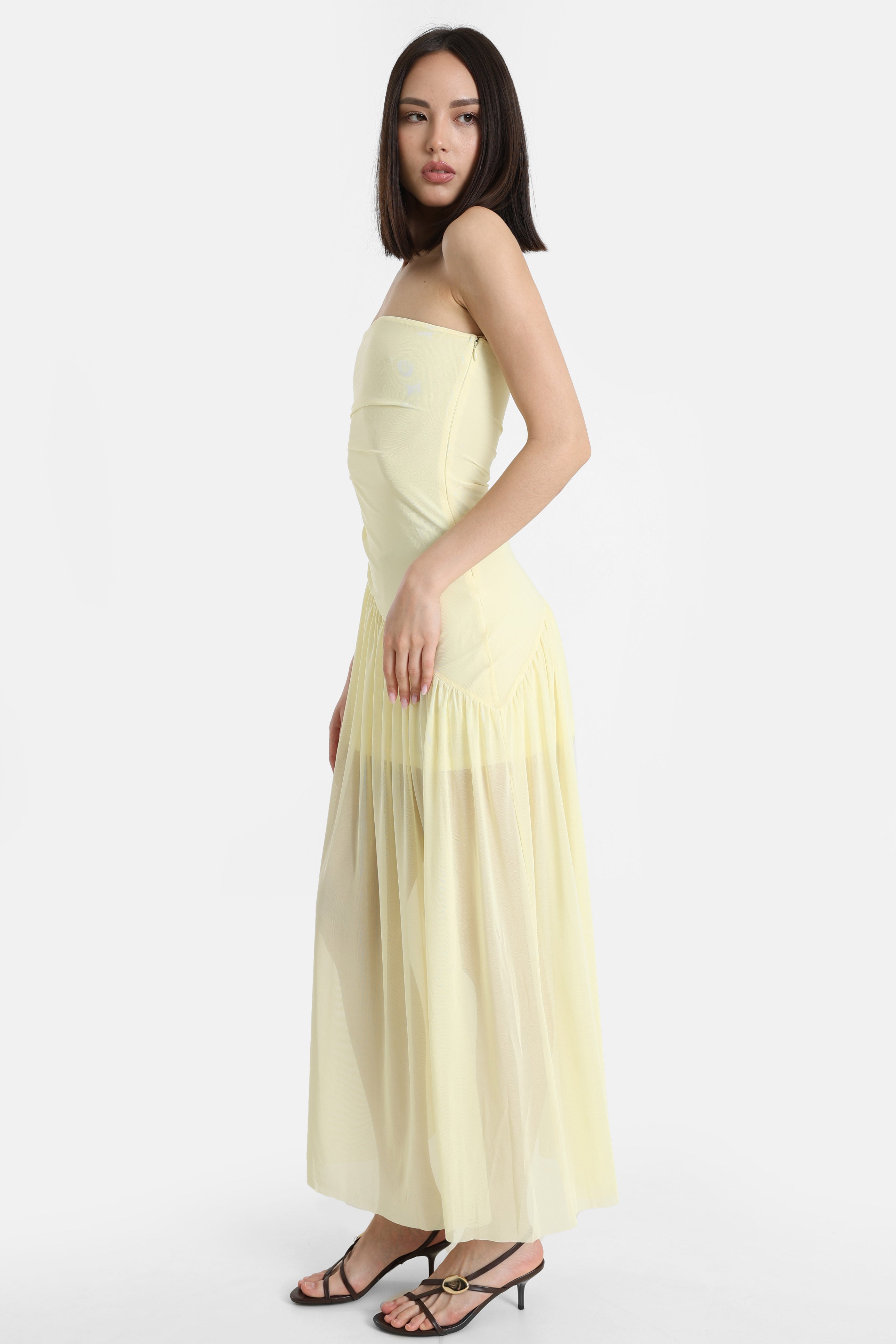 Long bandeau mesh dress - Jaune clair