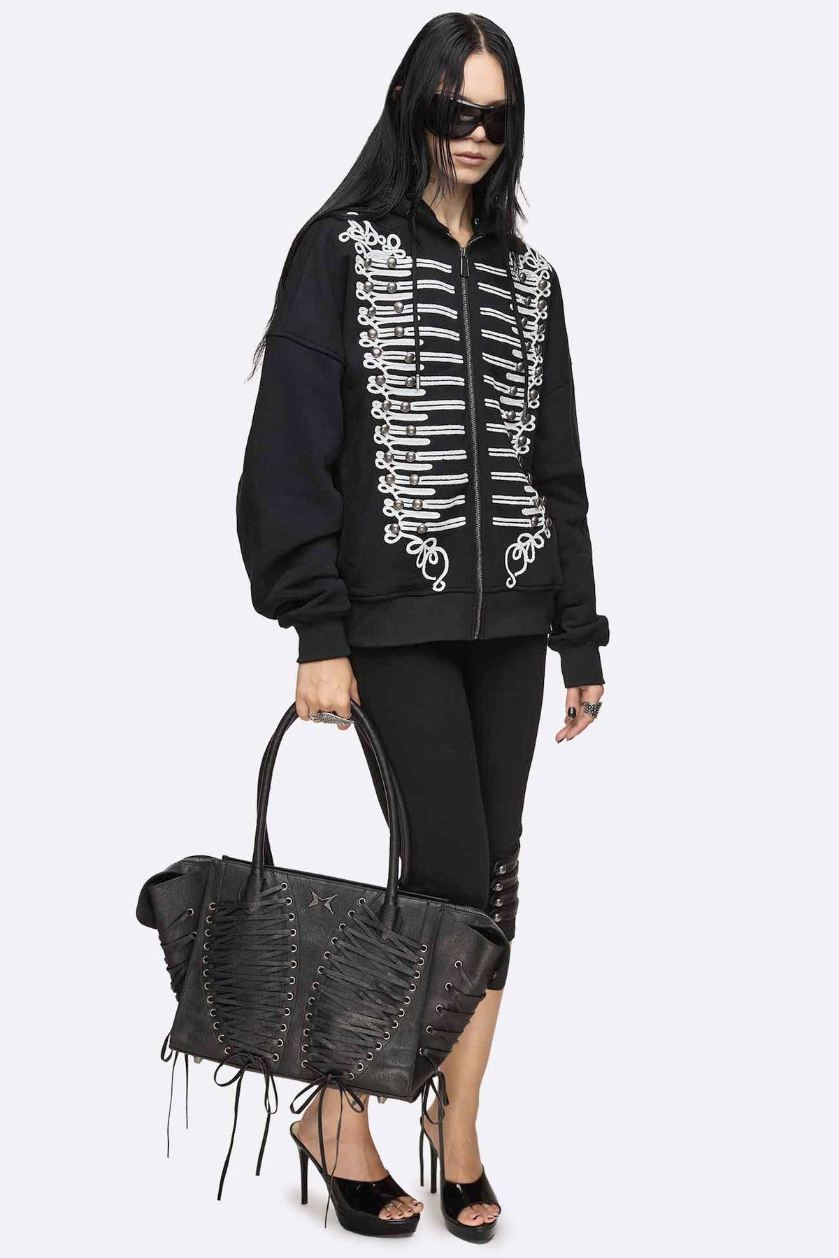 Libertine Military sweat zippé à capuchon avec rivets - Black