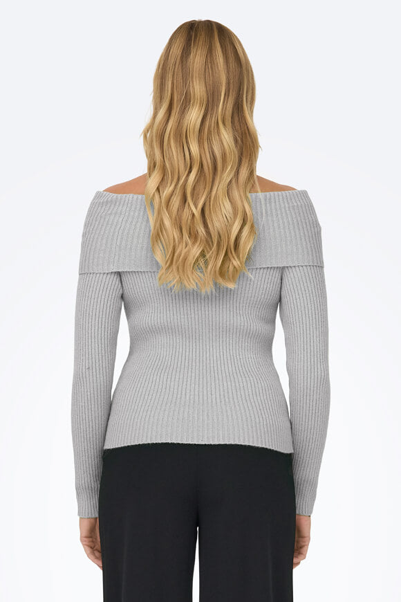 ONLKATIA Off Shoulder gerippter Strickpullover - Ultimate Grey