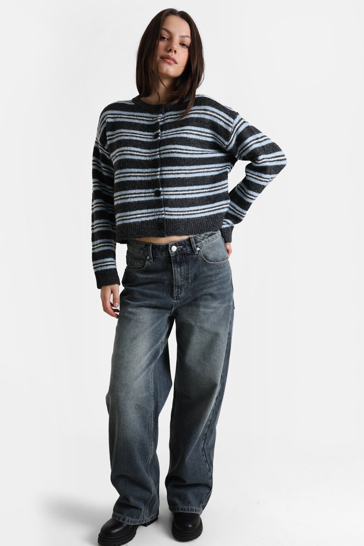 Cardigan - Anthracite + Light Blue
