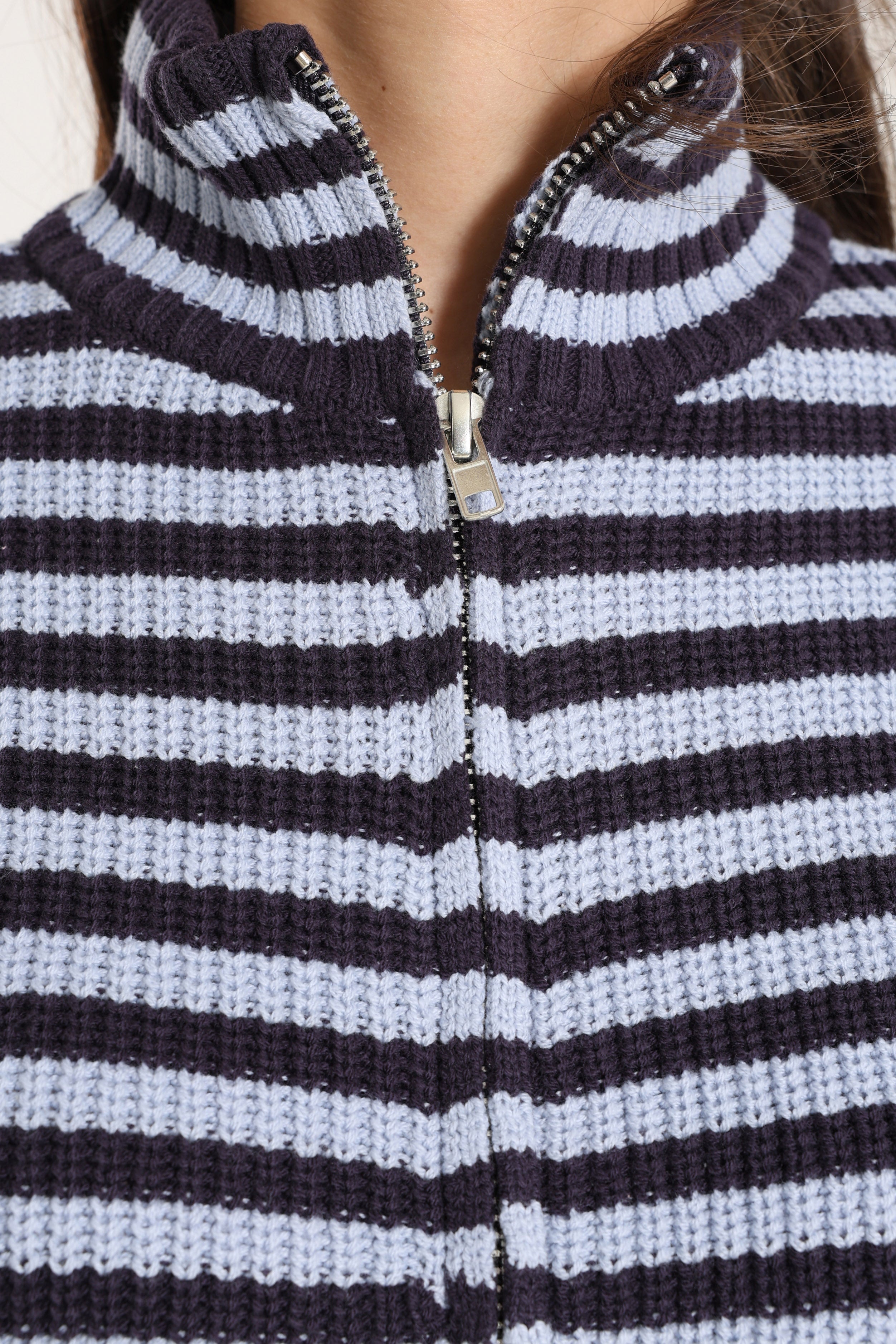 Crop Strickjacke - Marineblau + Hellblau
