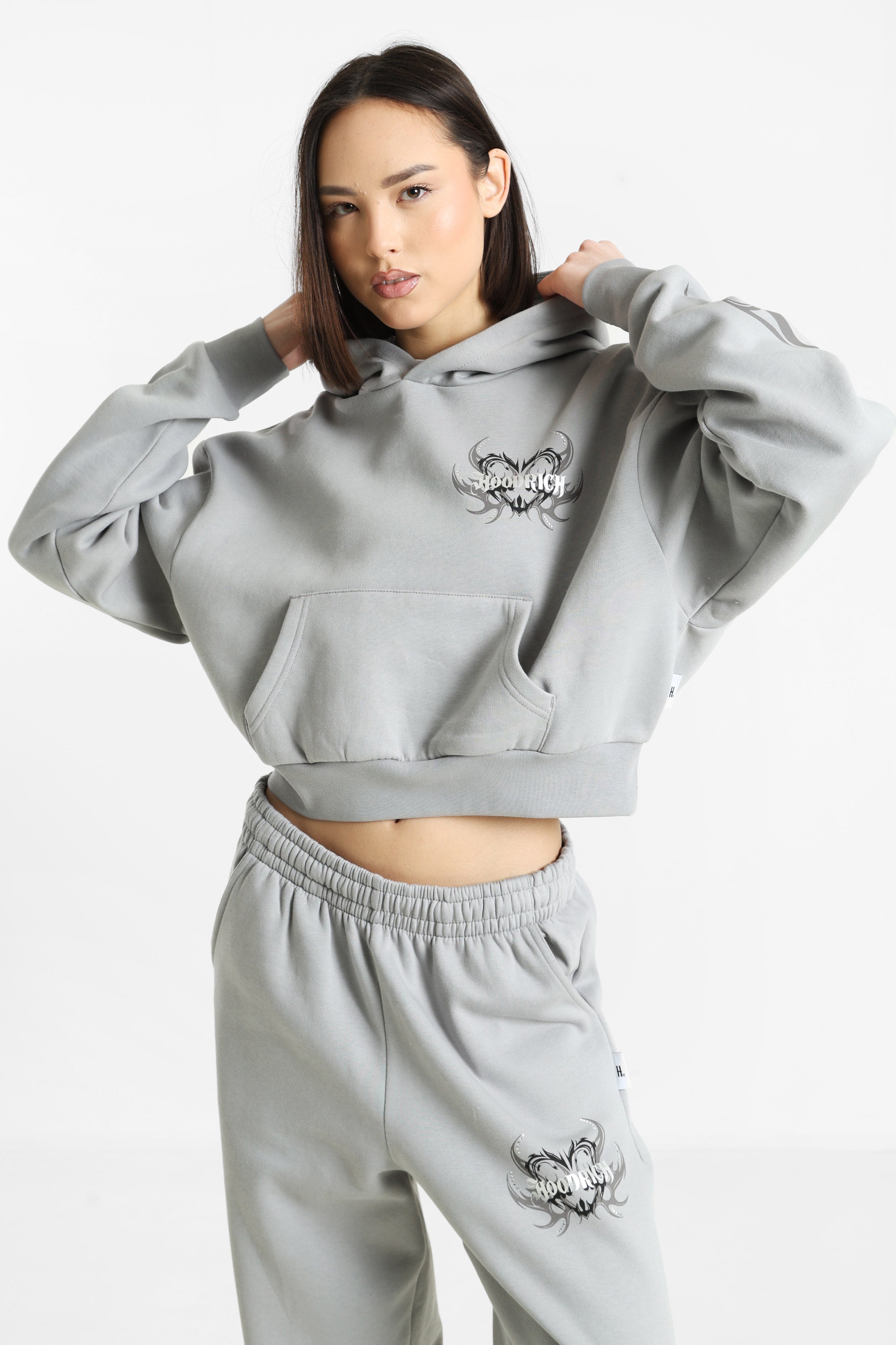 Crop Kapuzensweatshirt - Ultimate Grey