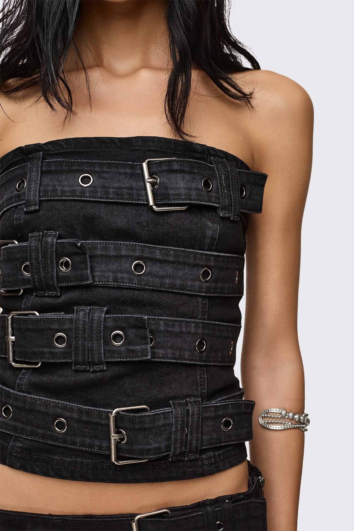 Kendrix Belted Bandeau Crop Top - Black