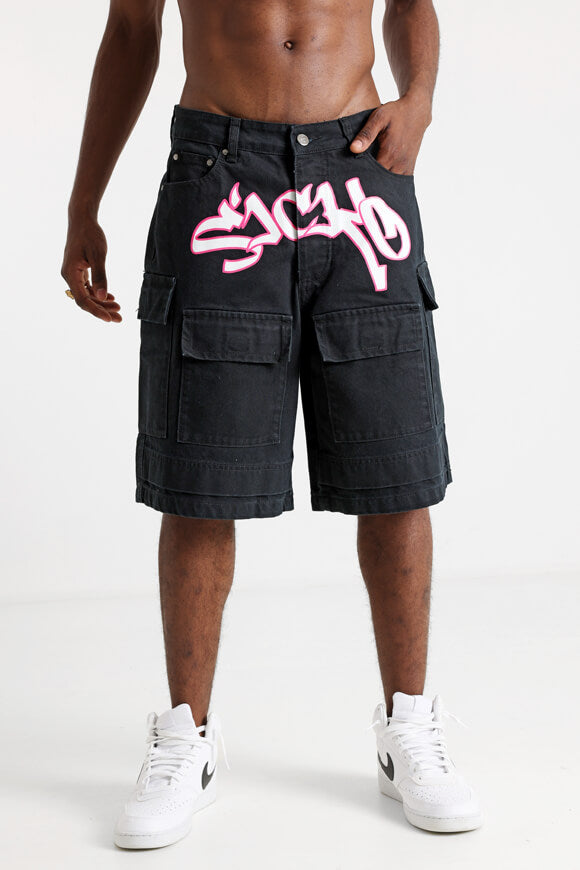 Cargo Jeansshorts - Schwarz