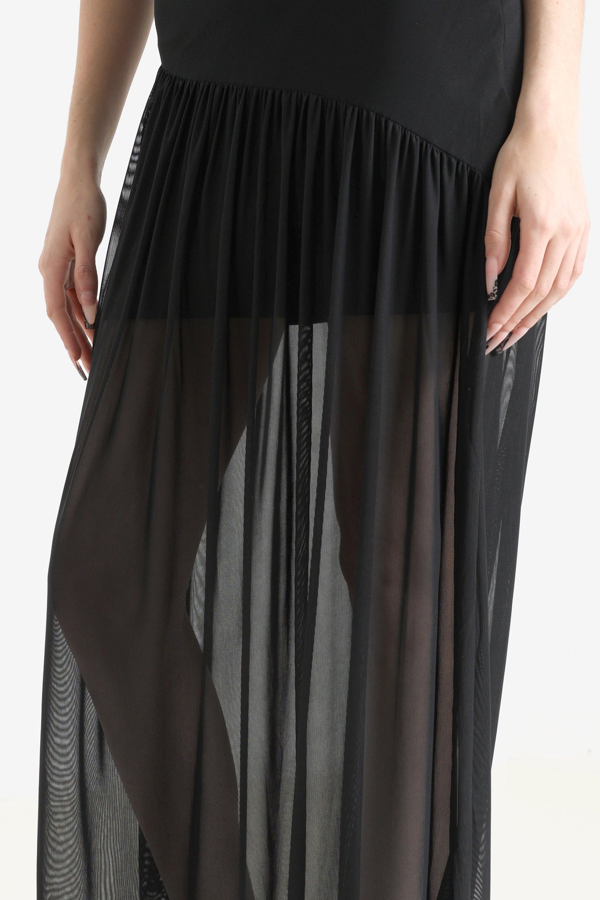 Mesh-Bandeau Maxikleid - Schwarz