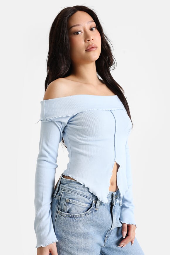 Off-shoulder crop long sleeve shirt - light blue
