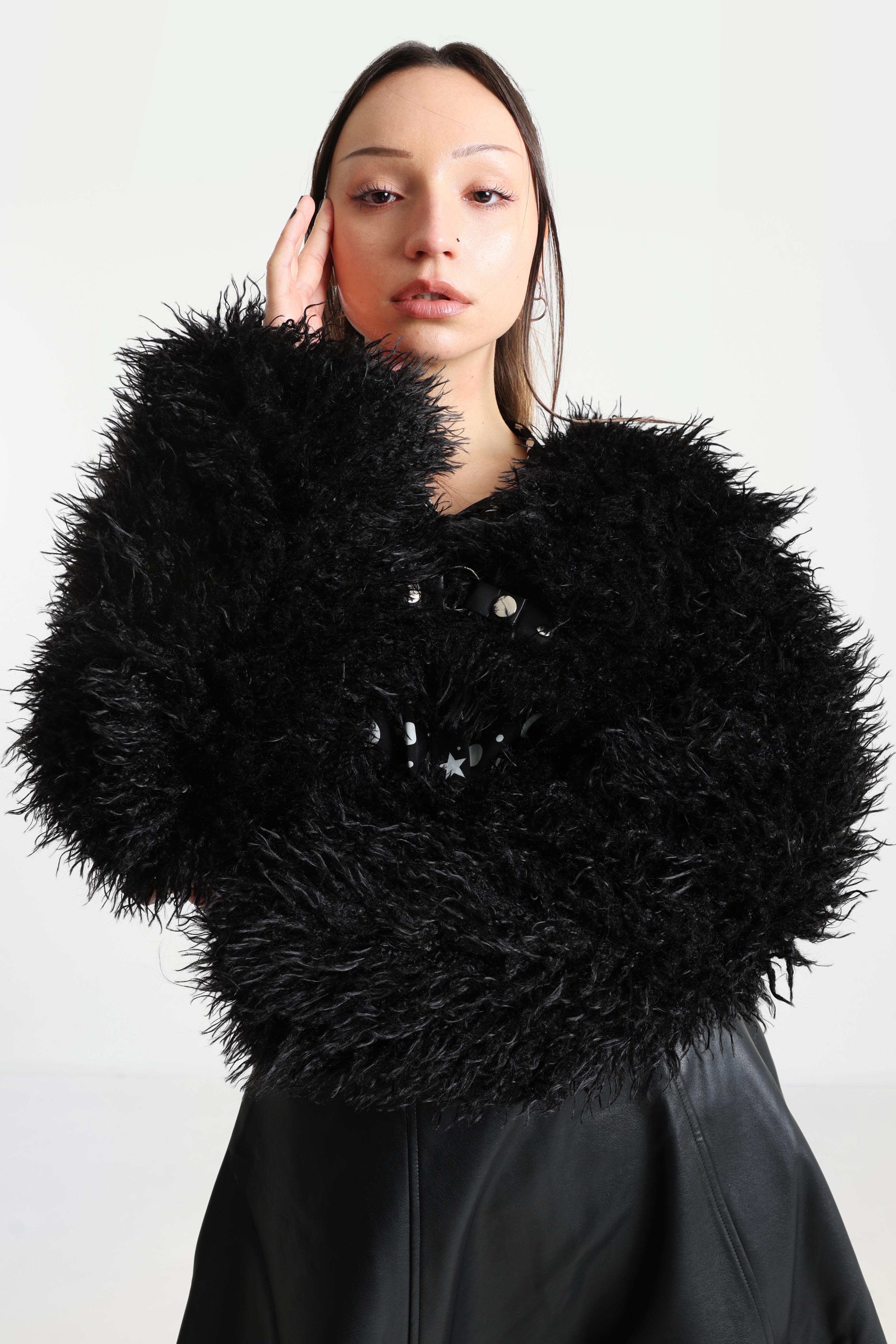 Giacca in pelliccia sintetica Zafira Crop - Nero