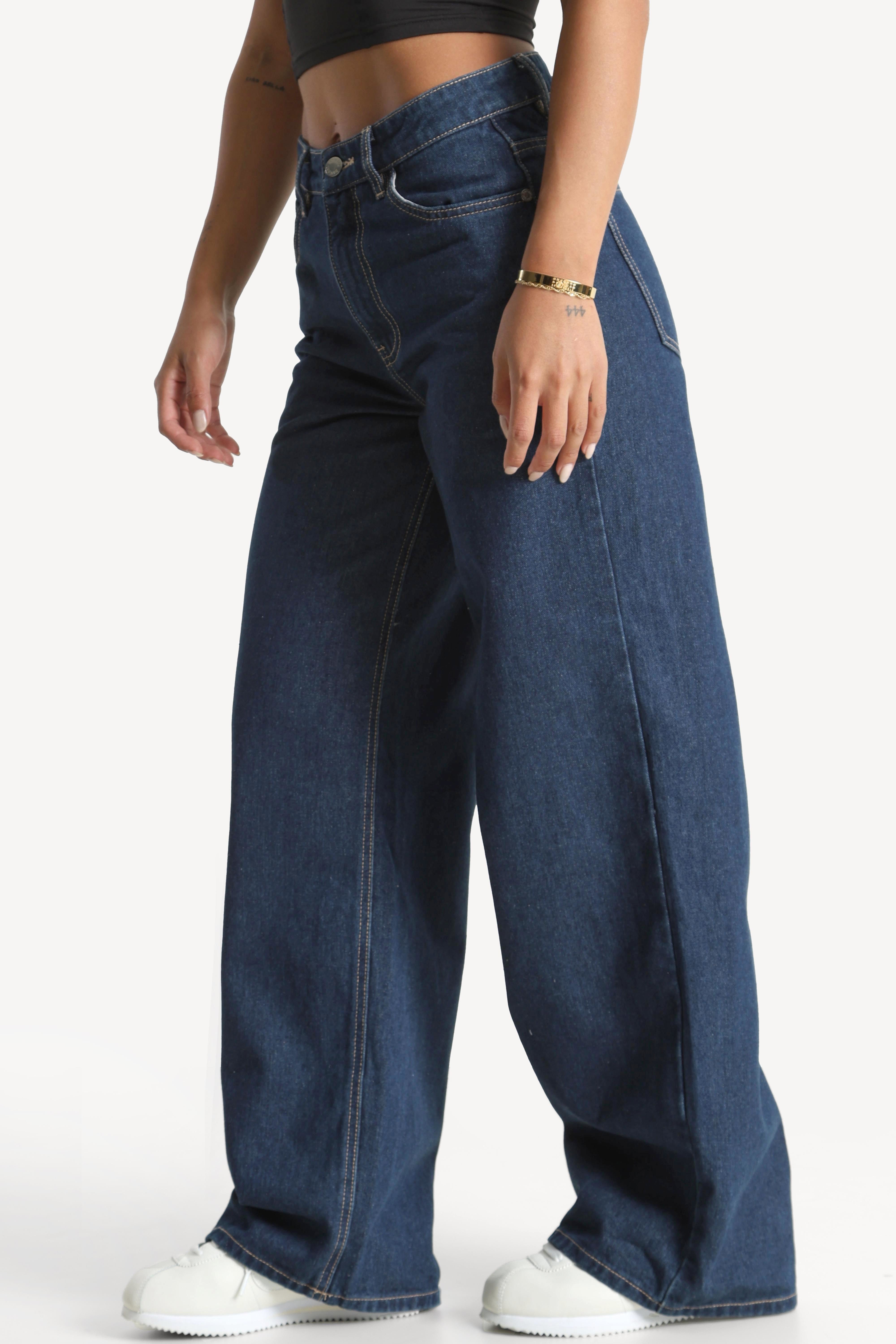 Wide Leg Jeans - Dunkelblau Denim