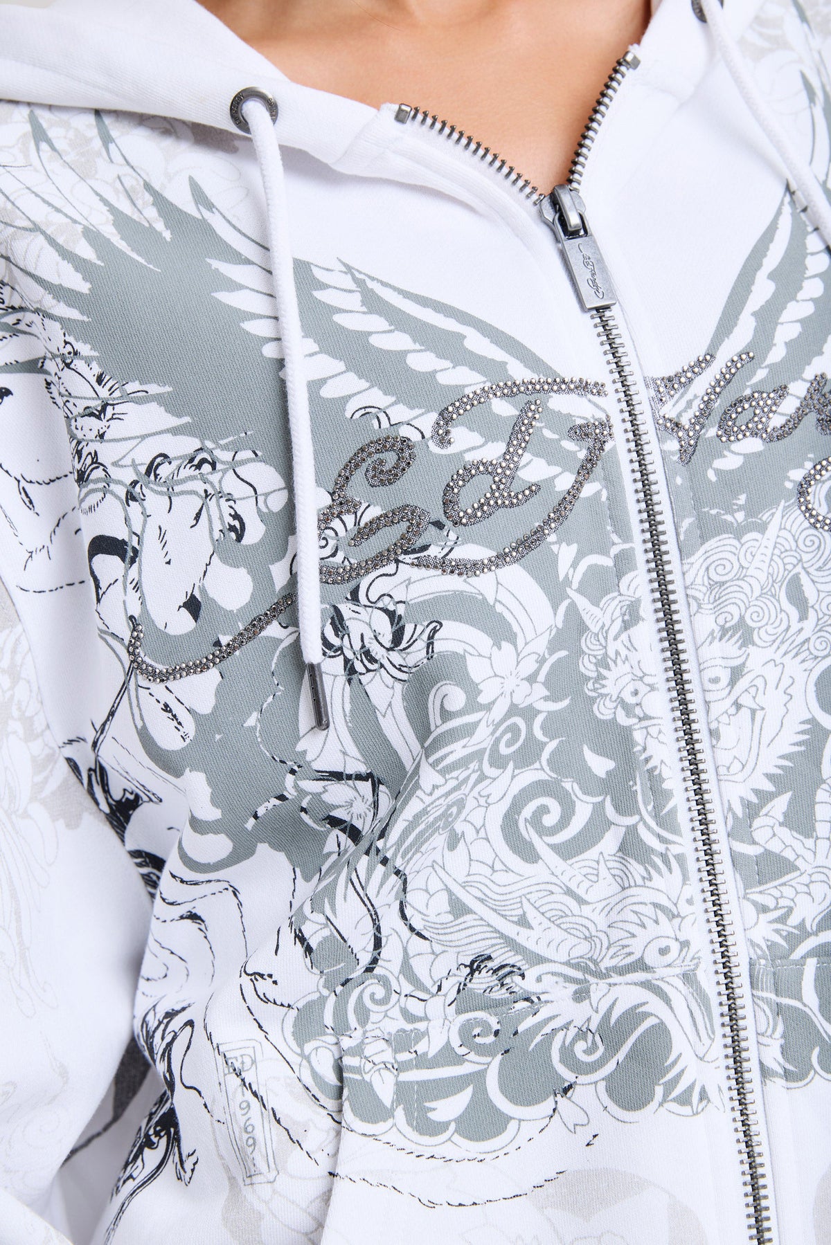 Diamante venom sweat ample zippé à capuchon - White
