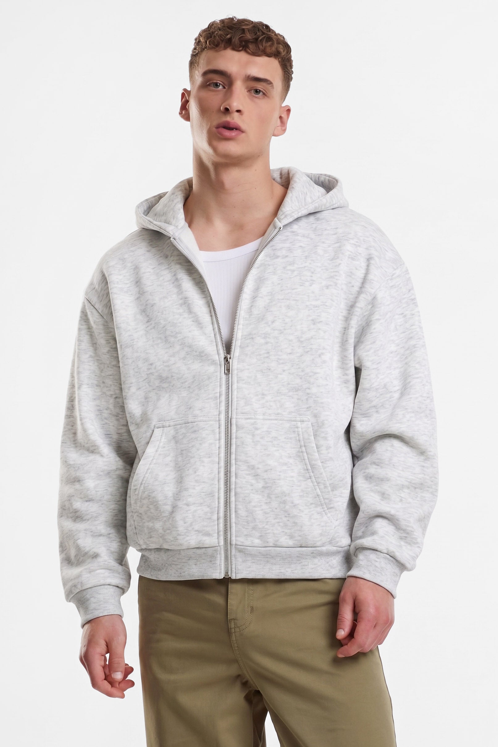 Fluffy zip-up hoodie sweatshirt - Light Grey Heather