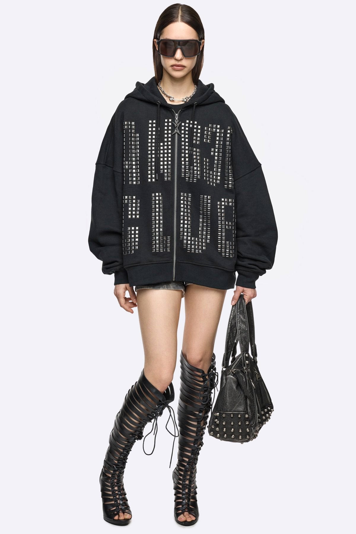 Angel Club Oversize Kapuzensweatjacke - Black