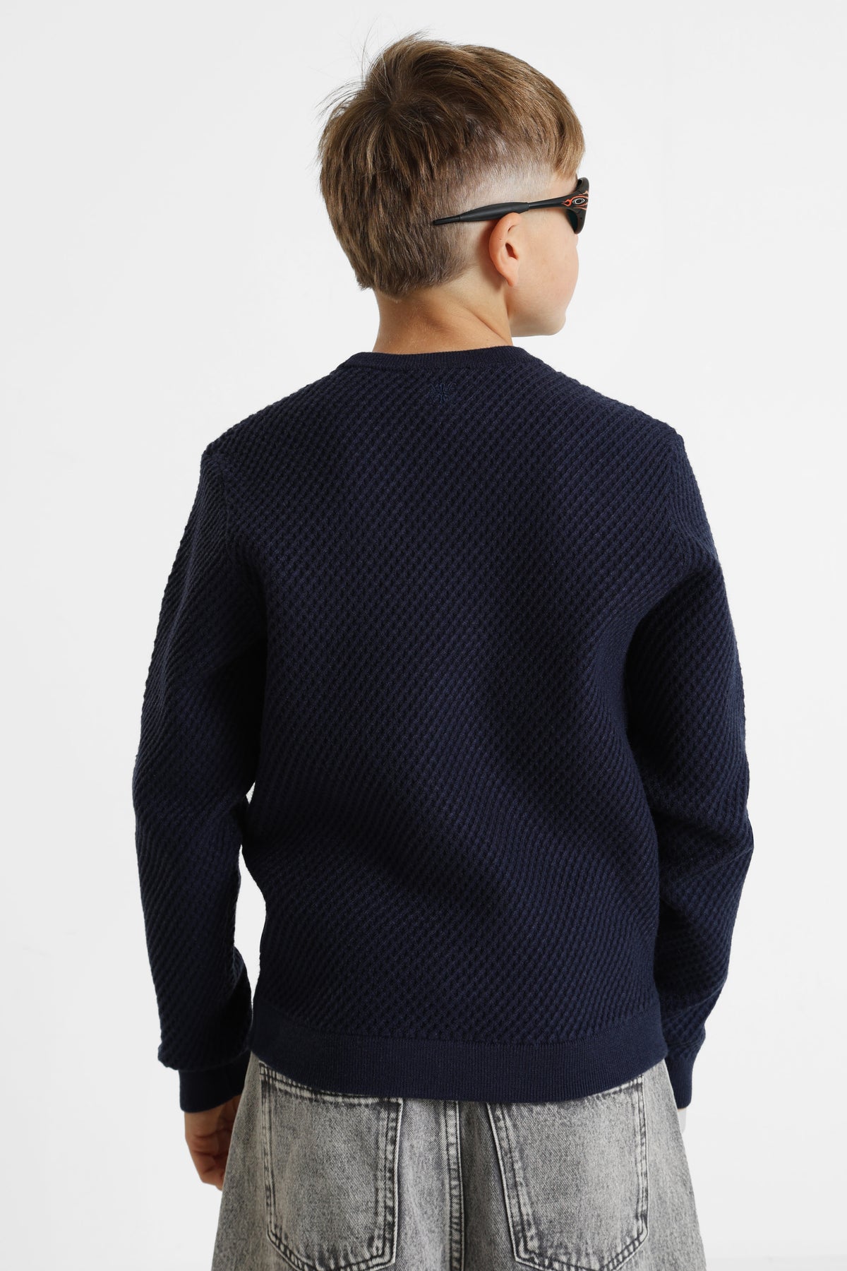 Pull en tricot structuré - Bleu marine
