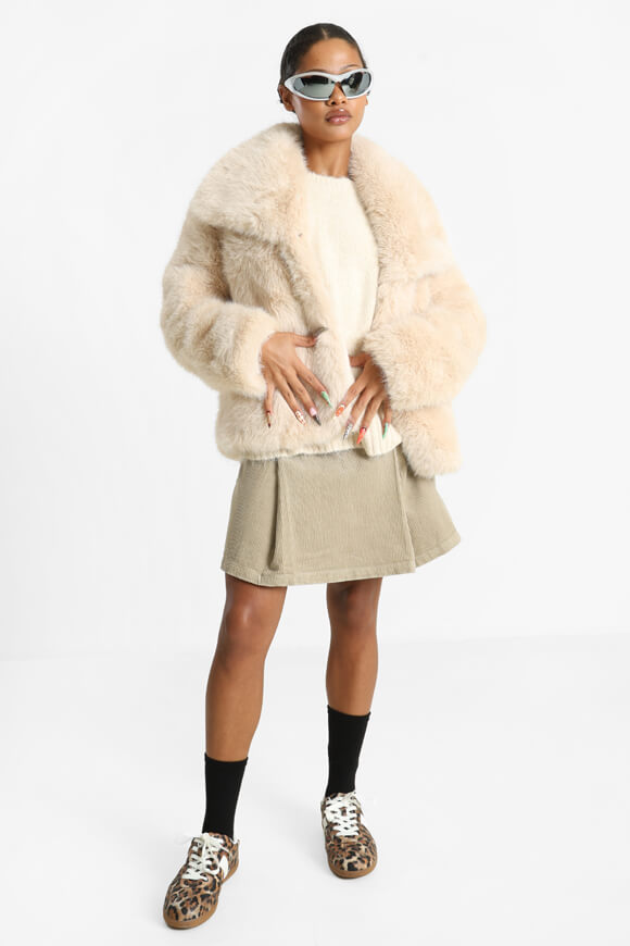 Crop Kunstpelzmantel - Light Beige