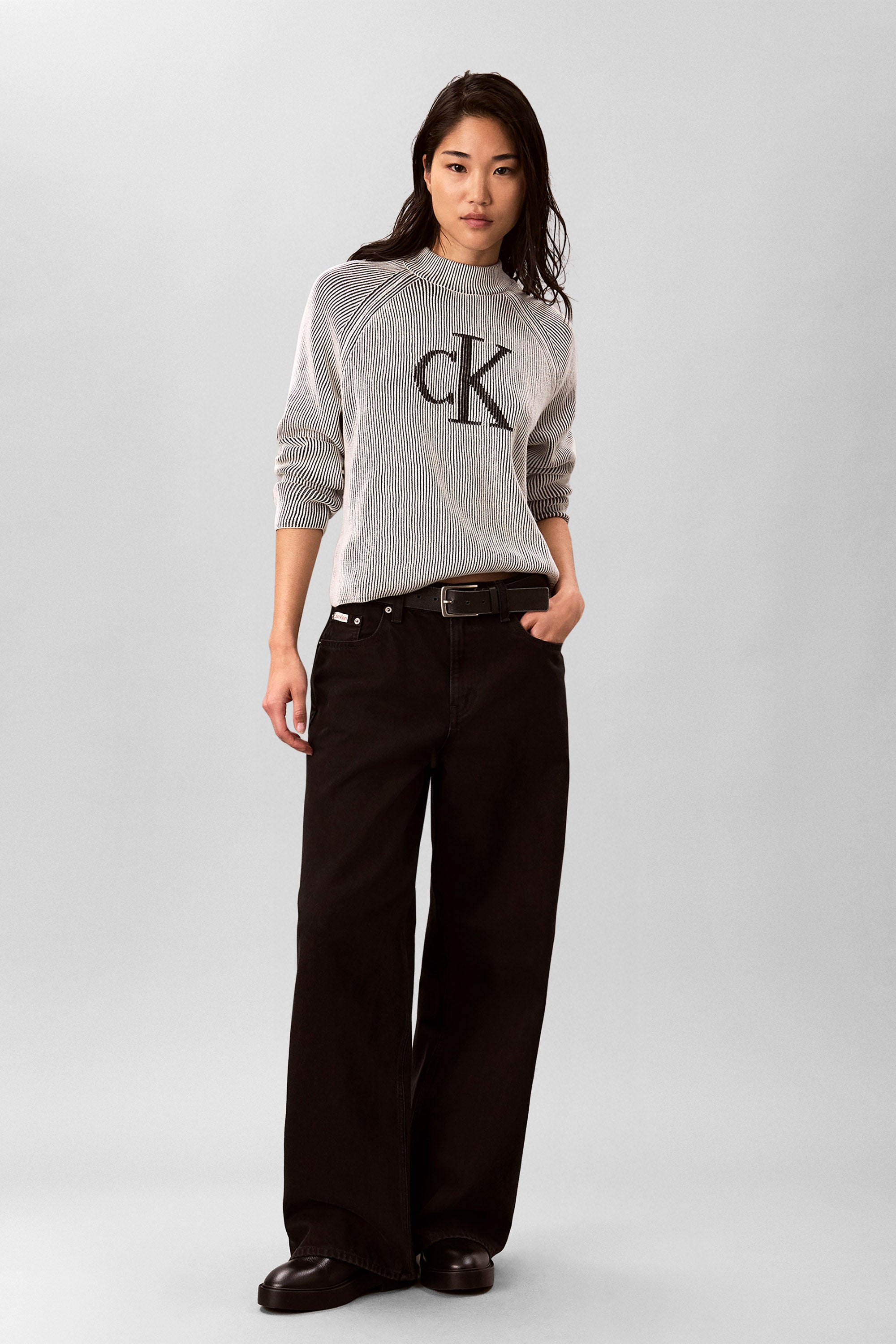 Gerippter Strickpullover - Black Combo