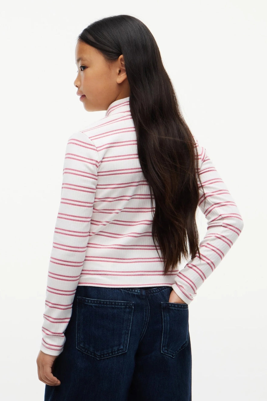 Long-sleeve ribbed shirt with lurex thread - Offwhite + Pink