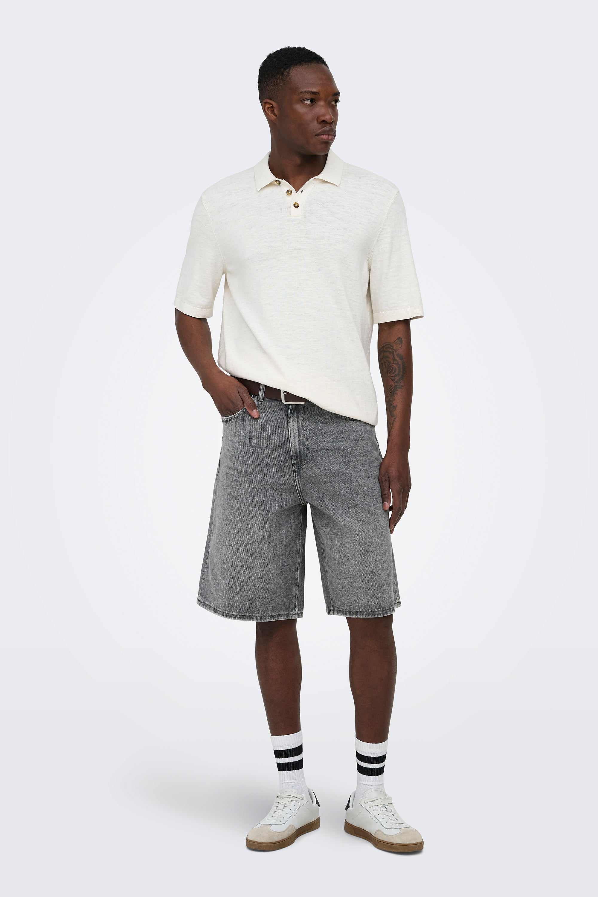 ONSCARL balloon fit denim bermuda shorts - Medium Grey