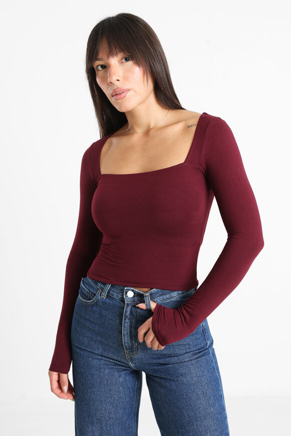 Crop Langarmshirt - Bordeaux