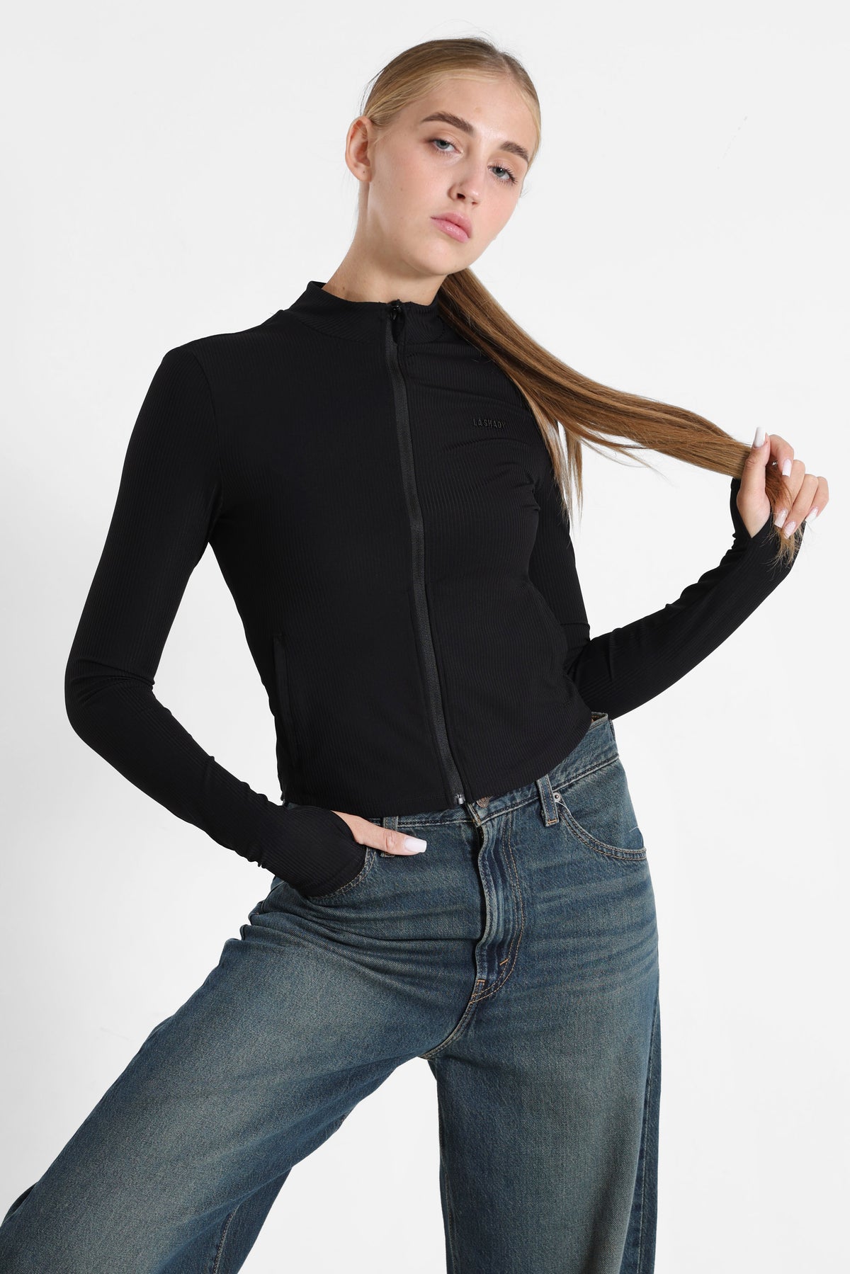 Crop Trainingsjacke - Schwarz