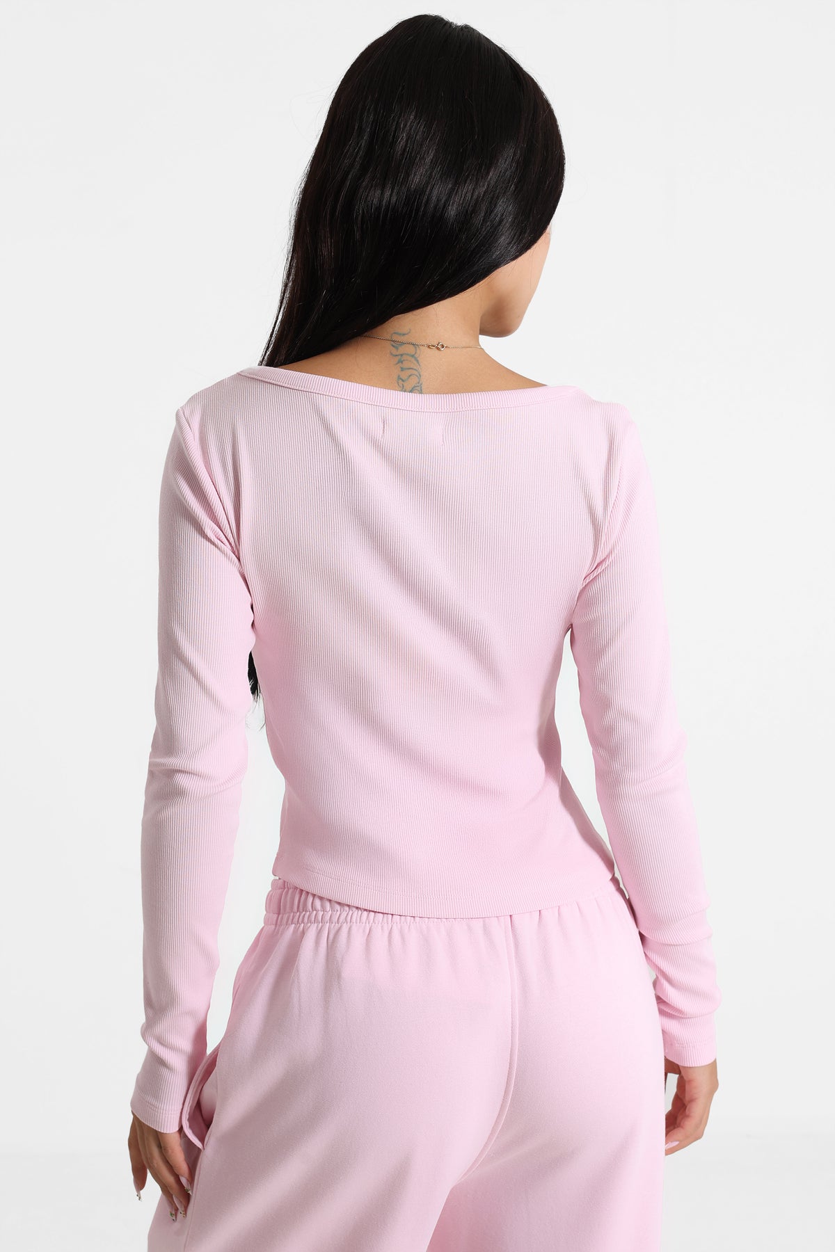 Camicia corta a coste maniche lunghe - Rosa