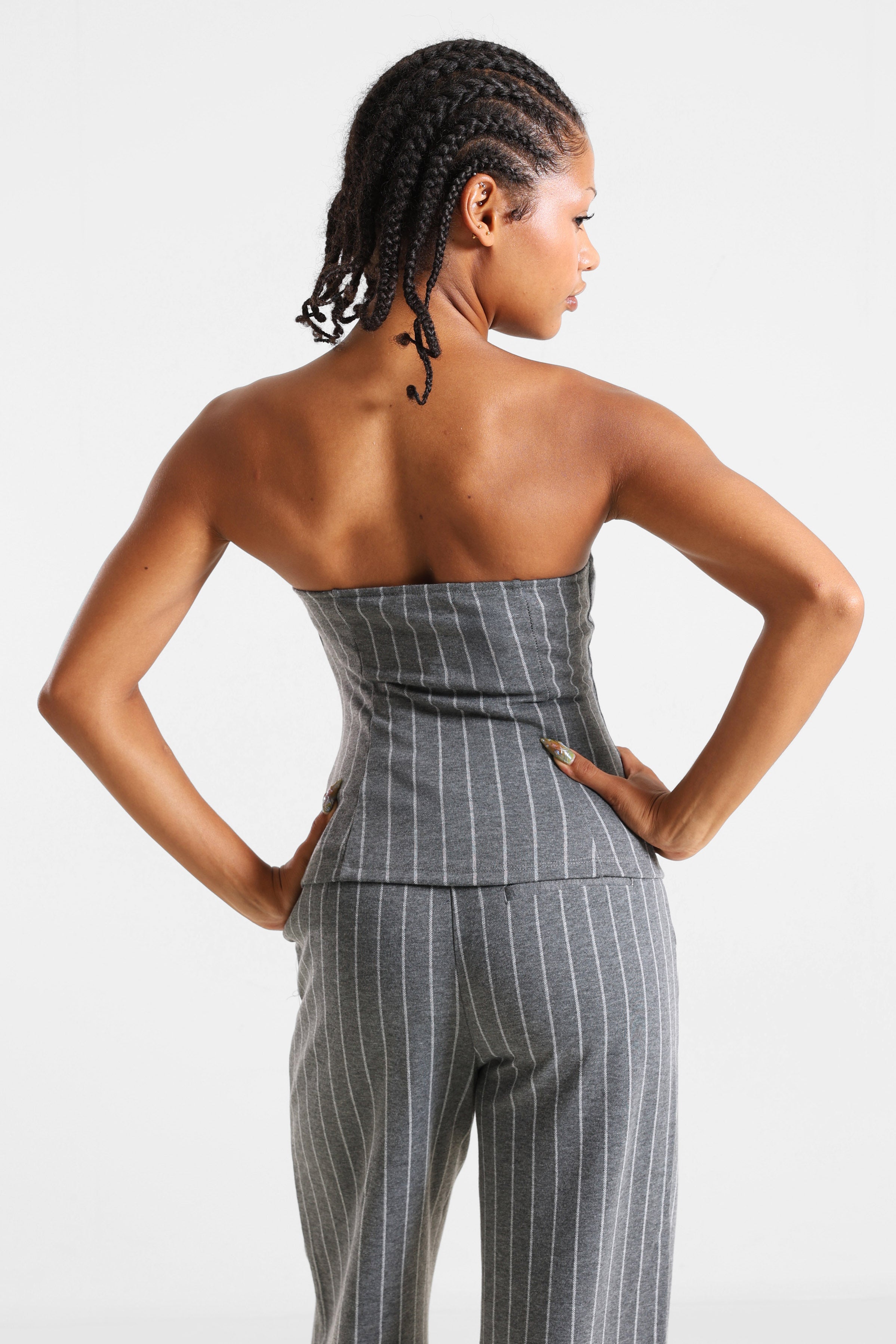 Bandeau Crop Top - Grau meliert + Weiss