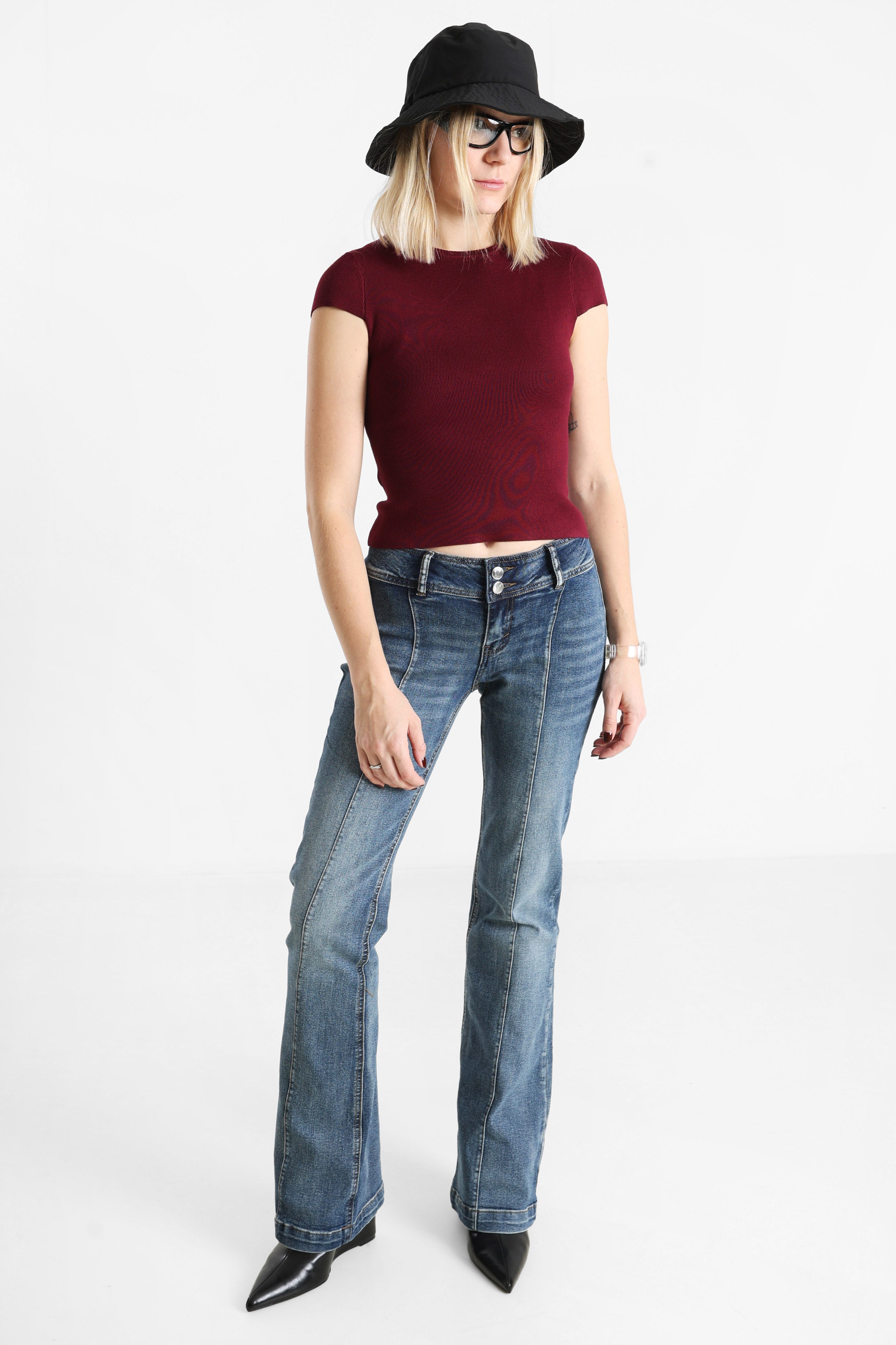 Geripptes T-Shirt - Bordeaux